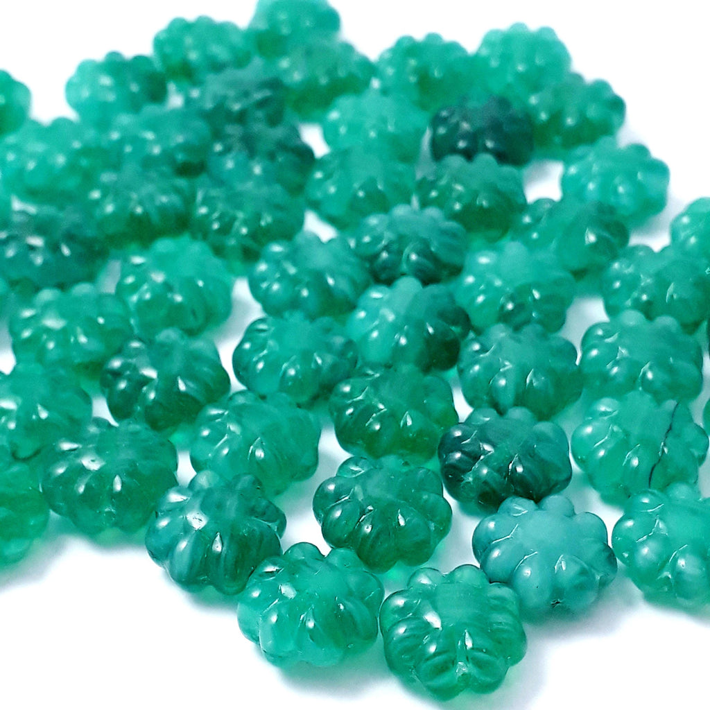 Green Teal Czech Glass Hawaiian Flower 9mm - 10pcs