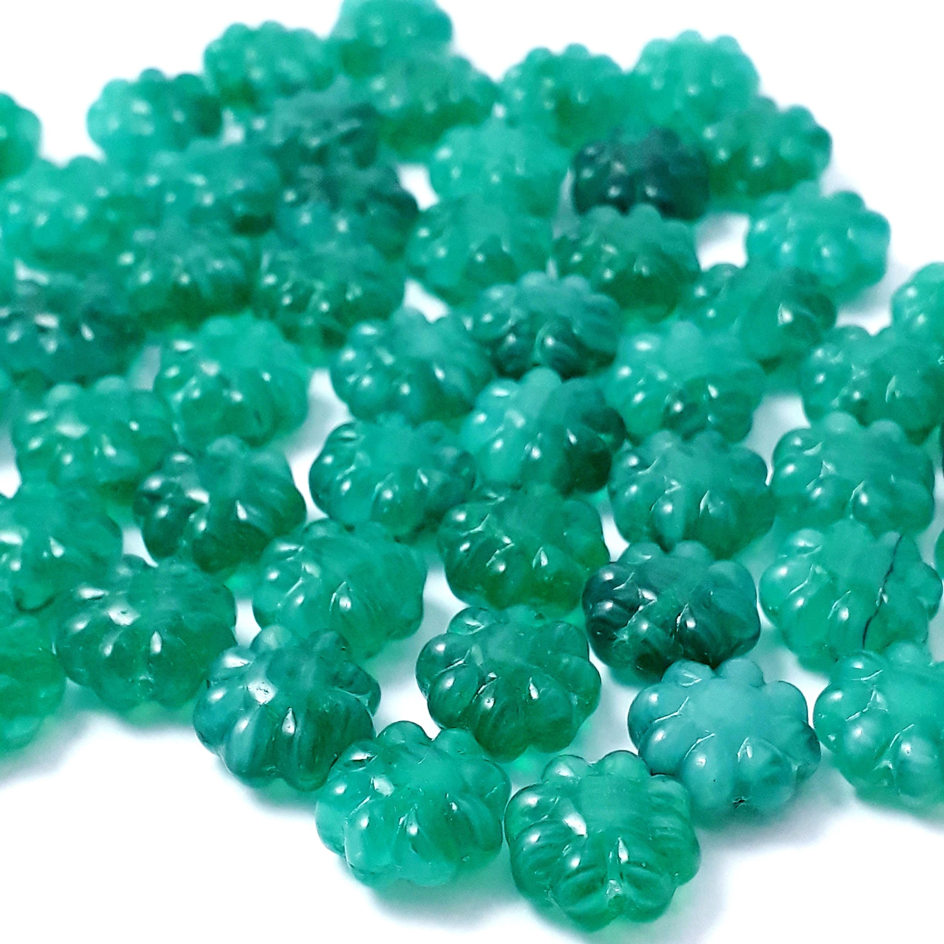 Green Teal Czech Glass Hawaiian Flower 9mm - 10pcs