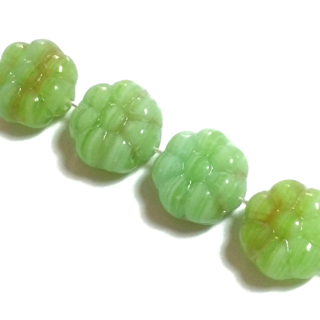 Hawaiian Flower Green & Brown Czech Glass 12mm - 10pcs