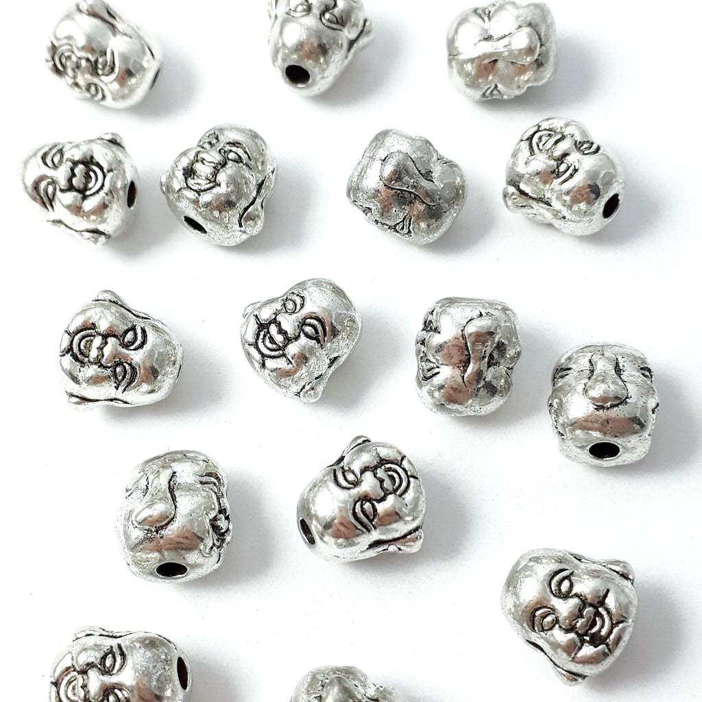 Laughing Buddha Head Antique Silver 10x10mm - 6pcs