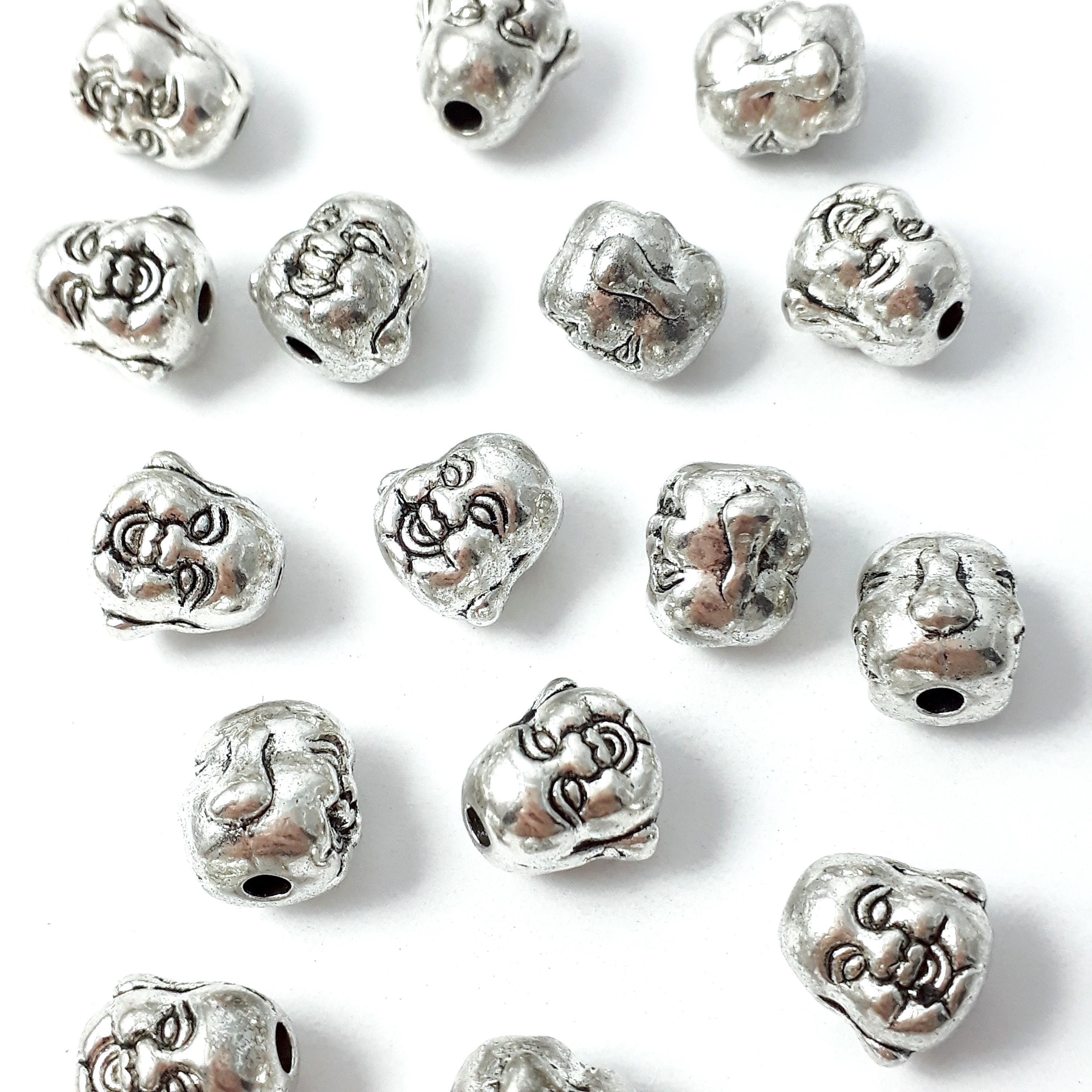 Laughing Buddha Head Antique Silver 10x10mm - 6pcs