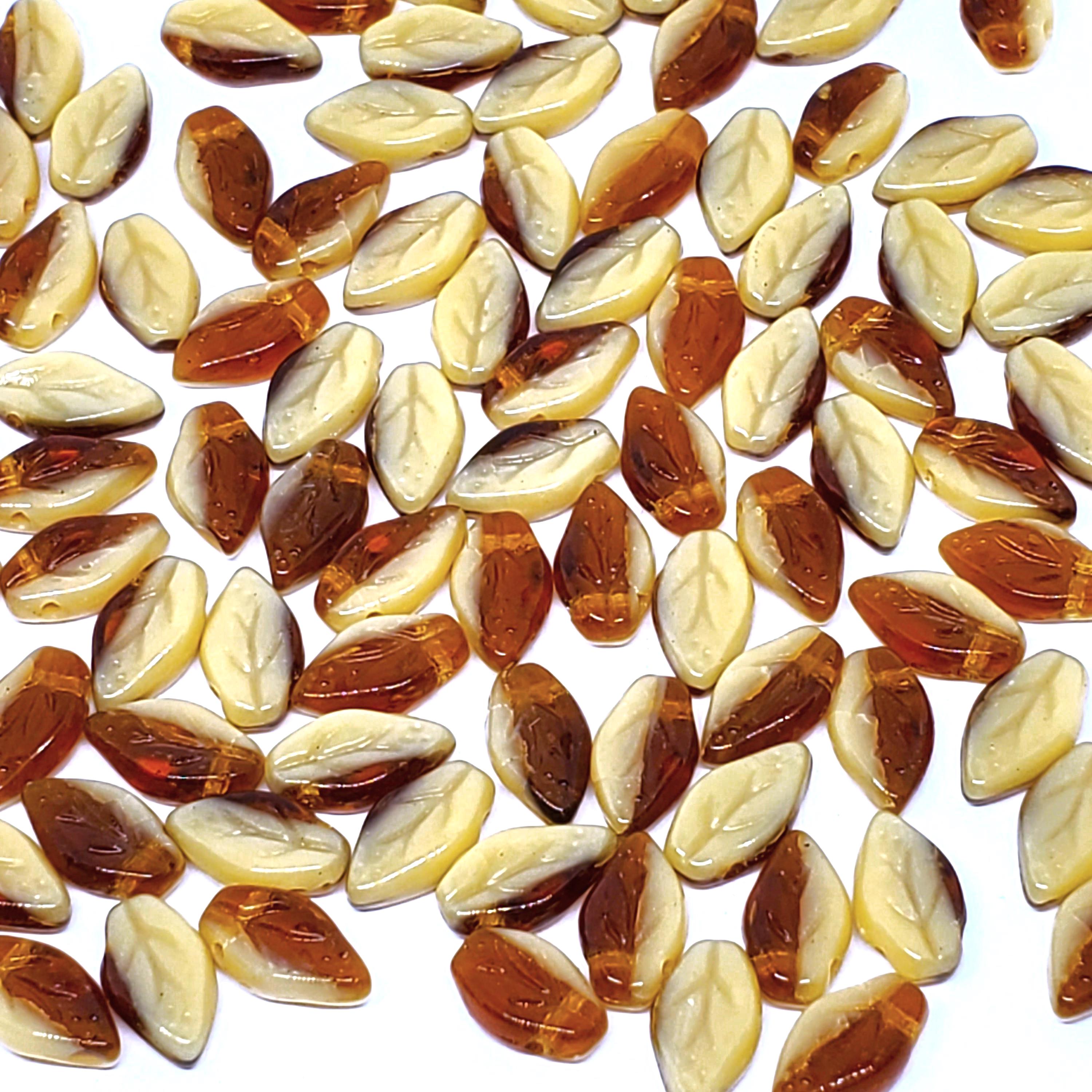 Brown & Beige Czech Glass Leaf 10x6mm - 30pcs