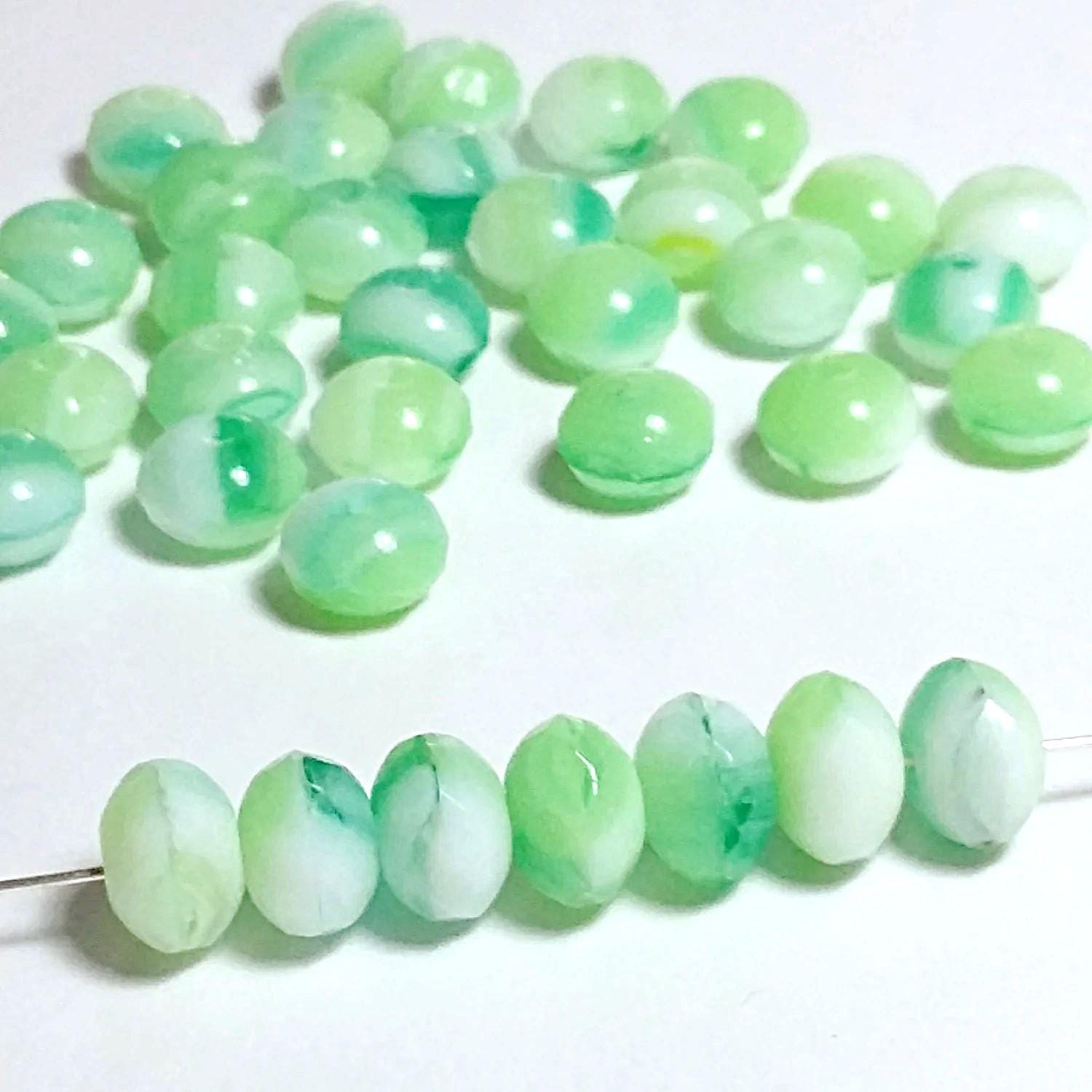 Mixed Green & White Rondelle Czech Glass 9x6mm - 10pcs