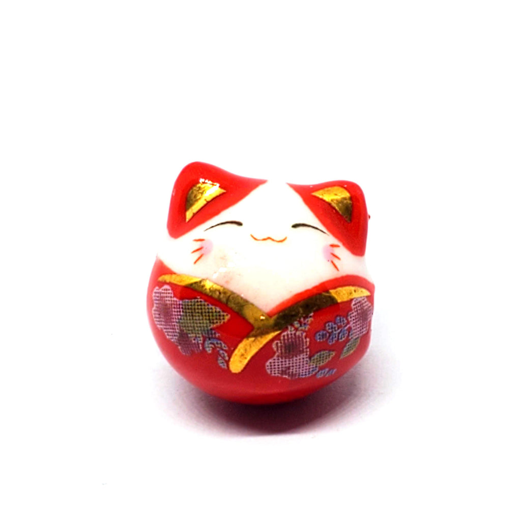 Chinese Cat Ceramic Red & White 15x14mm - 1pc