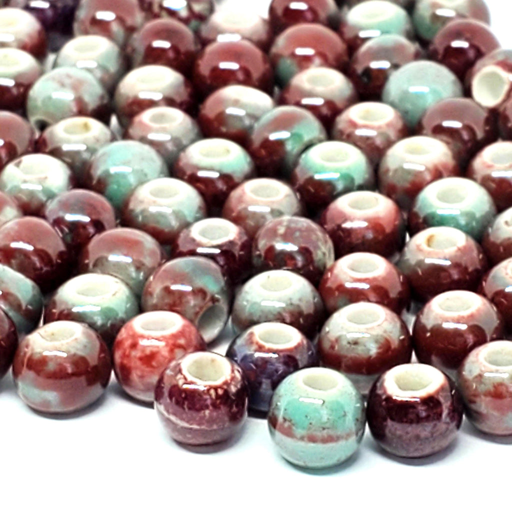 Dark Red & Green Glazed Ceramic Rondelle 6x5mm - 50pcs