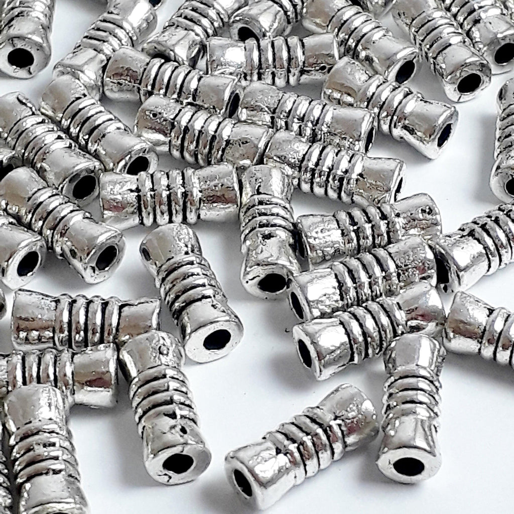 Ringed Tube Antique Silver 9x4mm - 20pcs