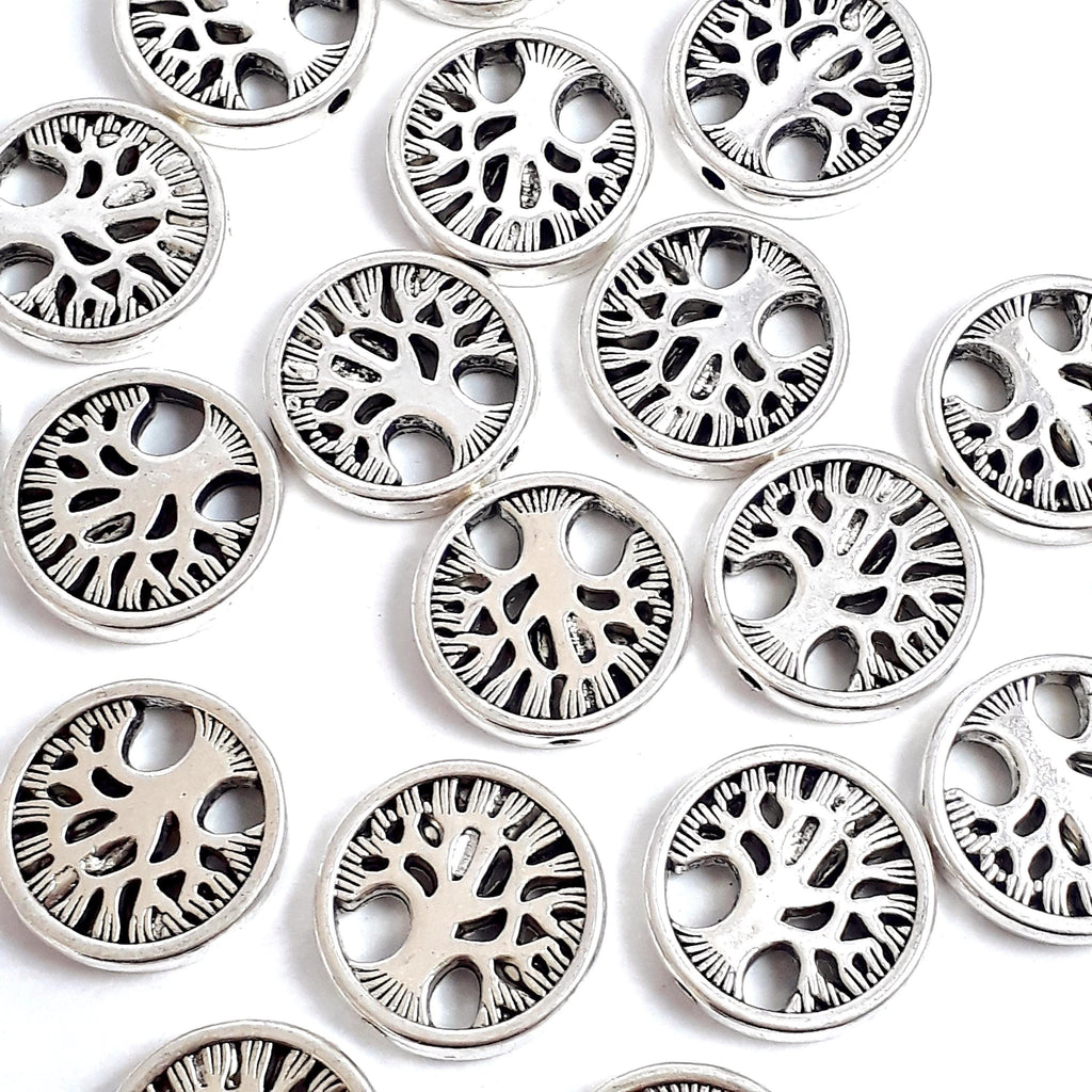 Tree Of Life Filigree Coin Antique Silver 18mm - 2pcs