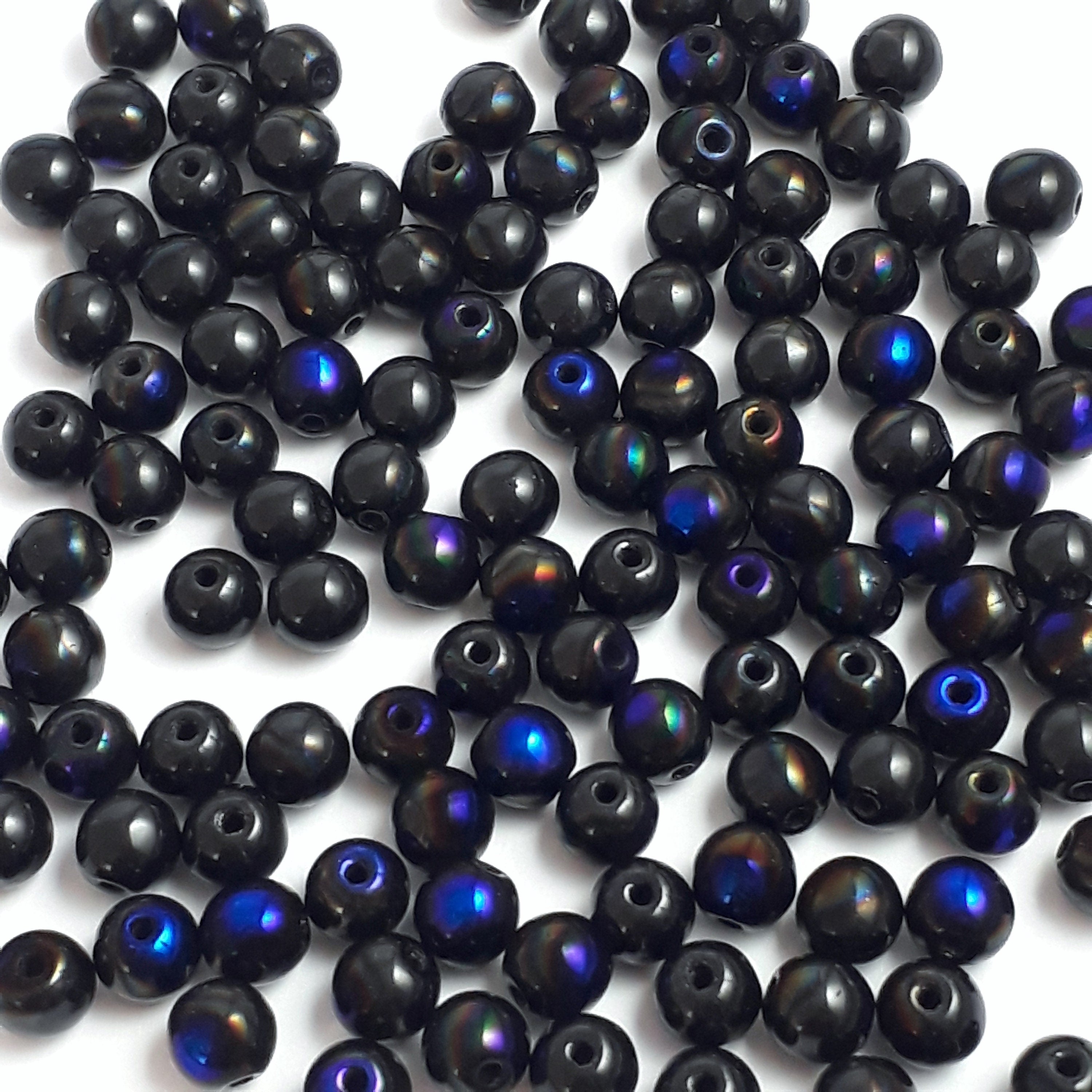 Black & Metallic Blue Czech Glass Round 6mm - 30pcs