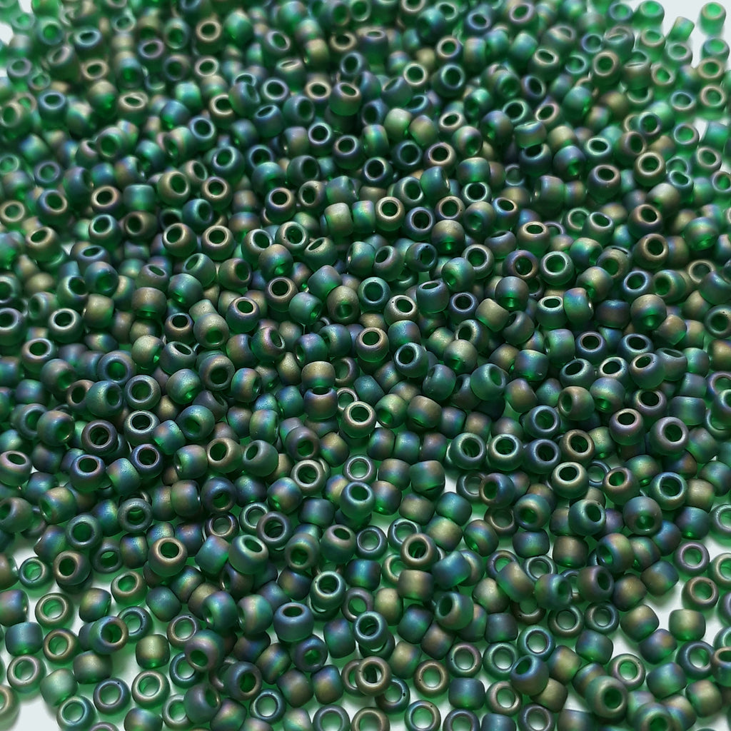 Transparent-Rainbow Frosted Green Emerald TOHO Seed Glass 11/0 - 10g