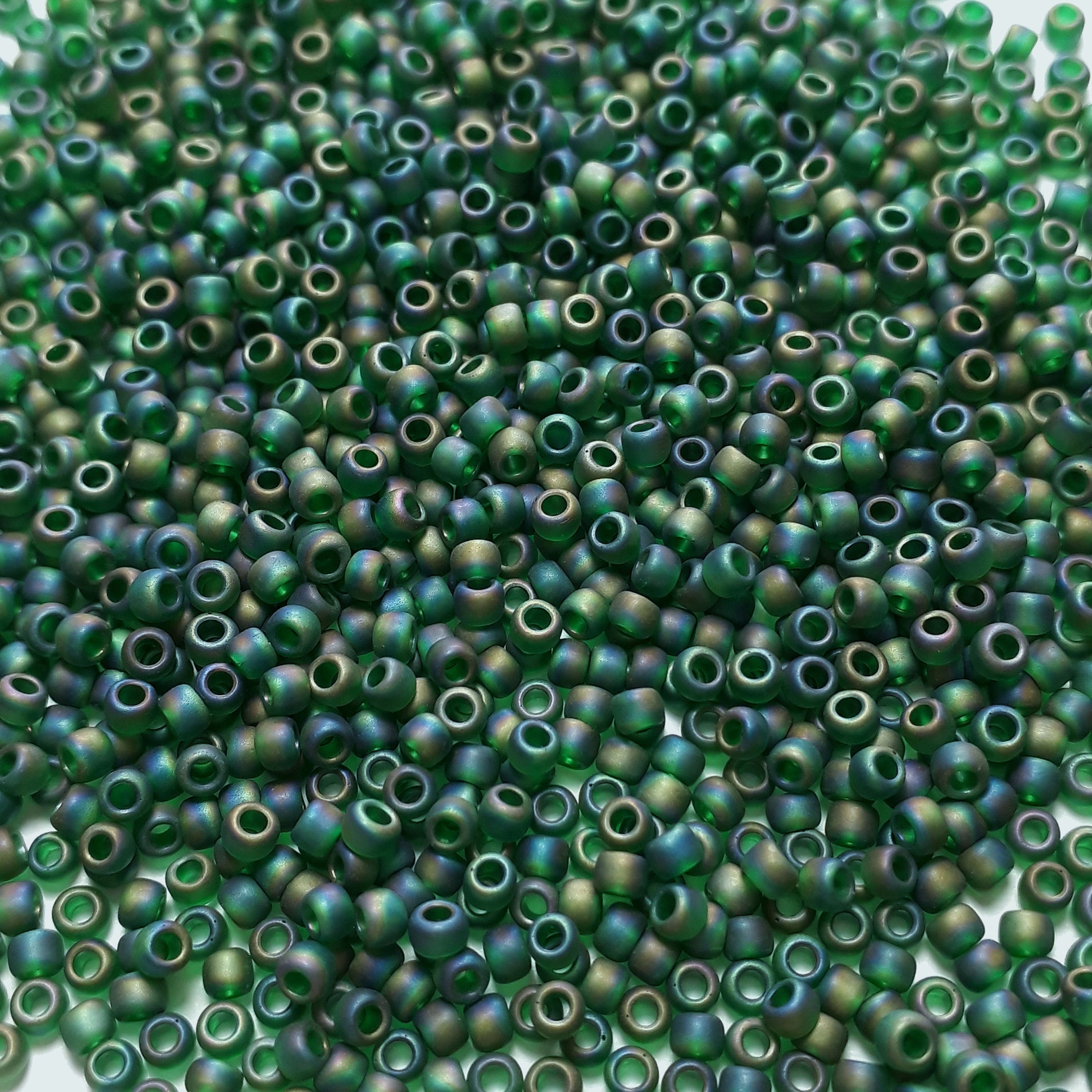 Transparent-Rainbow Frosted Green Emerald TOHO Seed Glass 11/0 - 10g