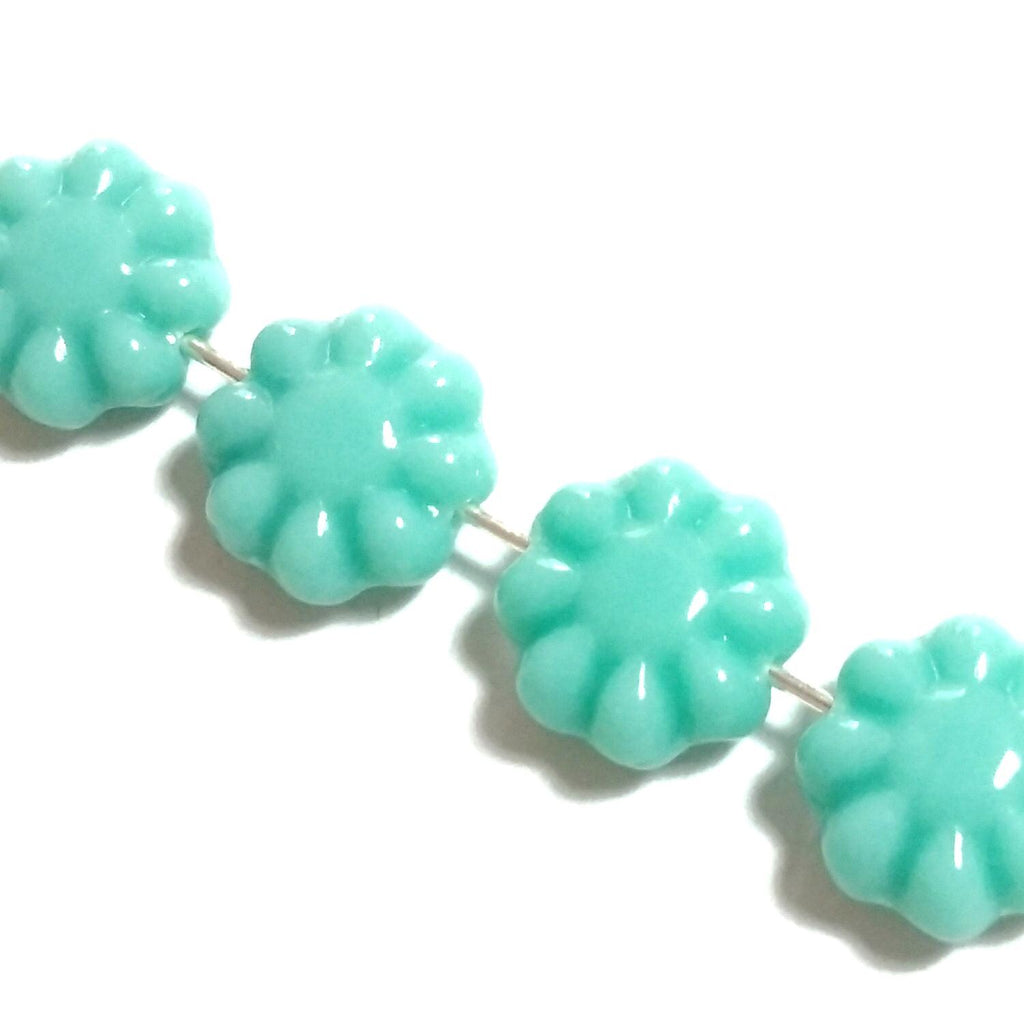 Turquoise Czech Glass Hawaiian Flower 9mm - 10pcs