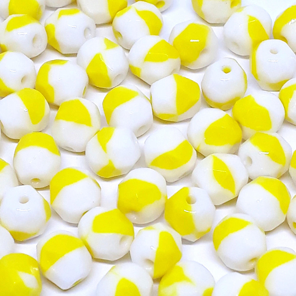 White & Yellow Faceted Czech Glass Round 6mm - 20pcs