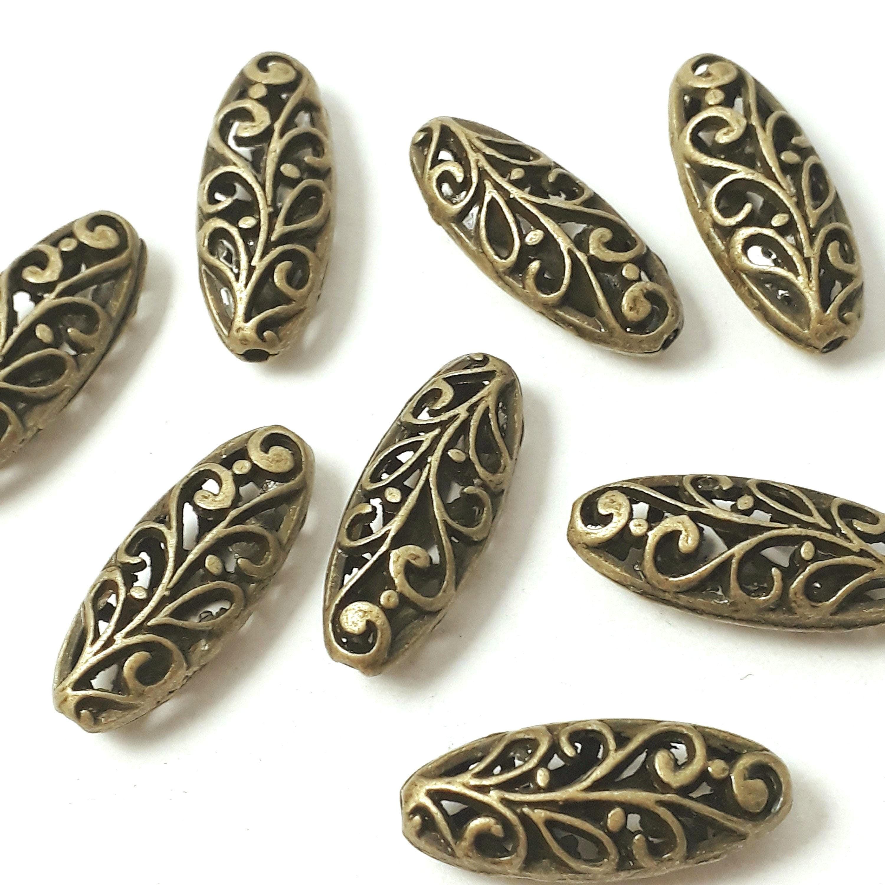 Floral Filigree Oval Antique Bronze 23x9mm - 2pcs