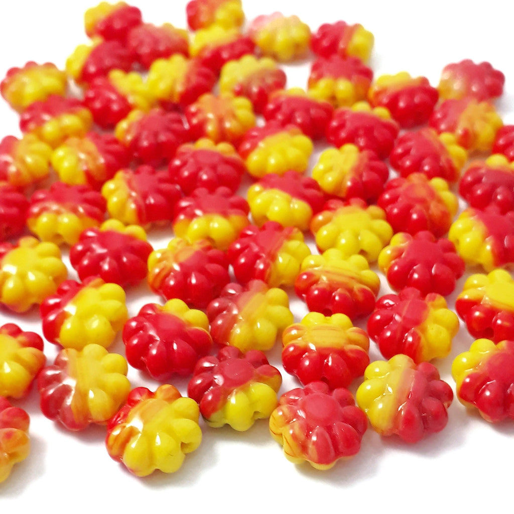 Red & Yellow Czech Glass Hawaiian Flower 9mm - 10pcs