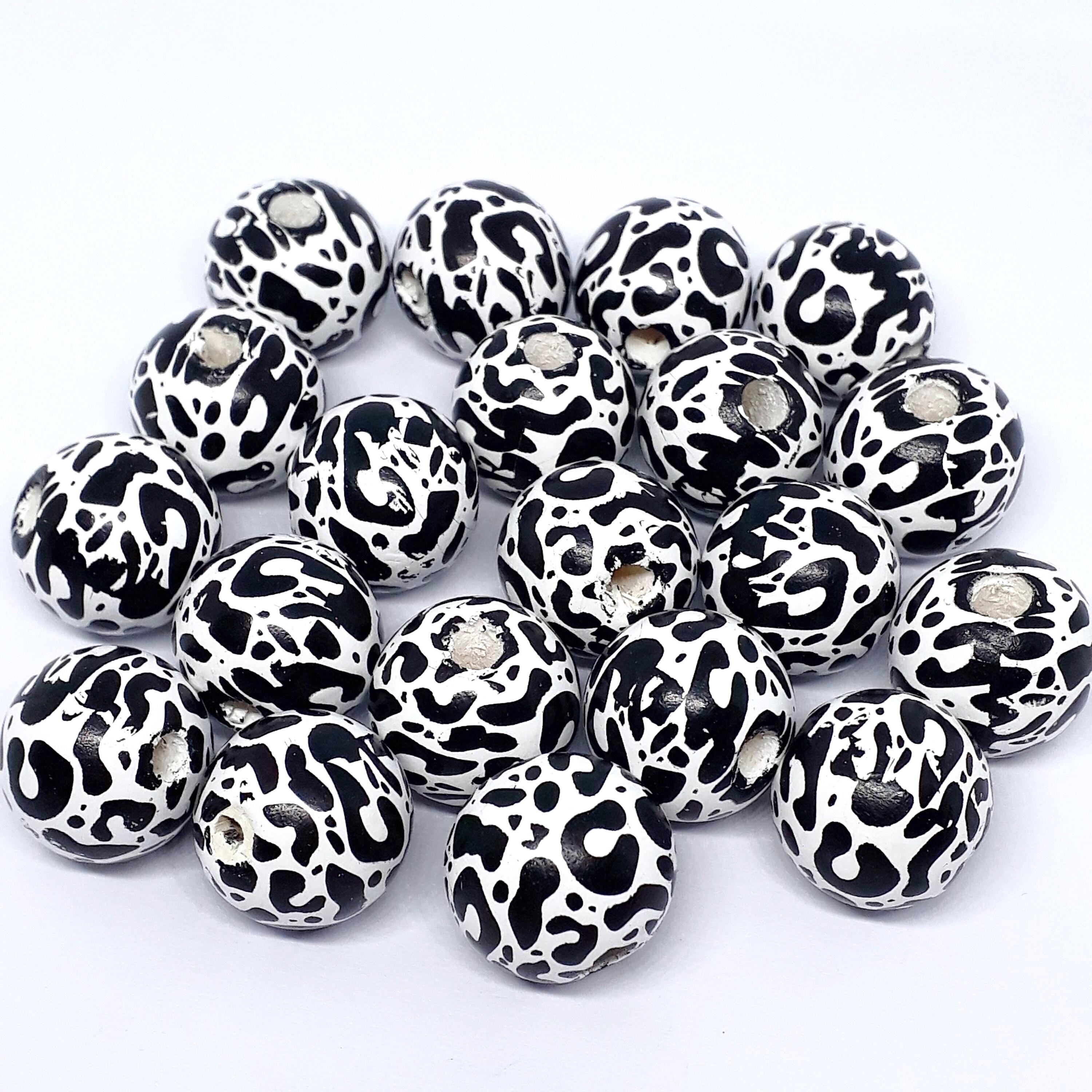 White & Black Leopard Print Wood 16x15mm - 5pcs