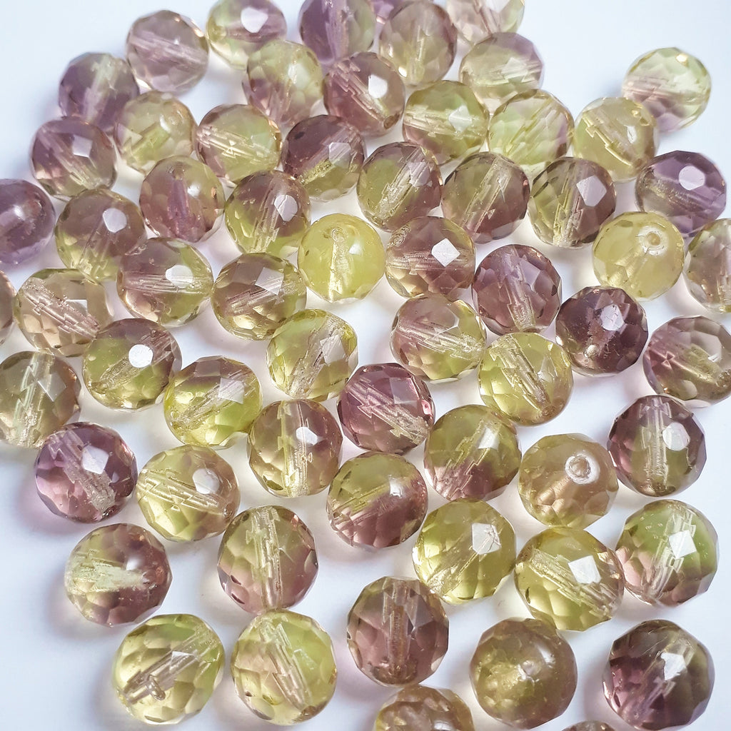 Pink & Green Faceted Czech Glass 10mm - 10pcs