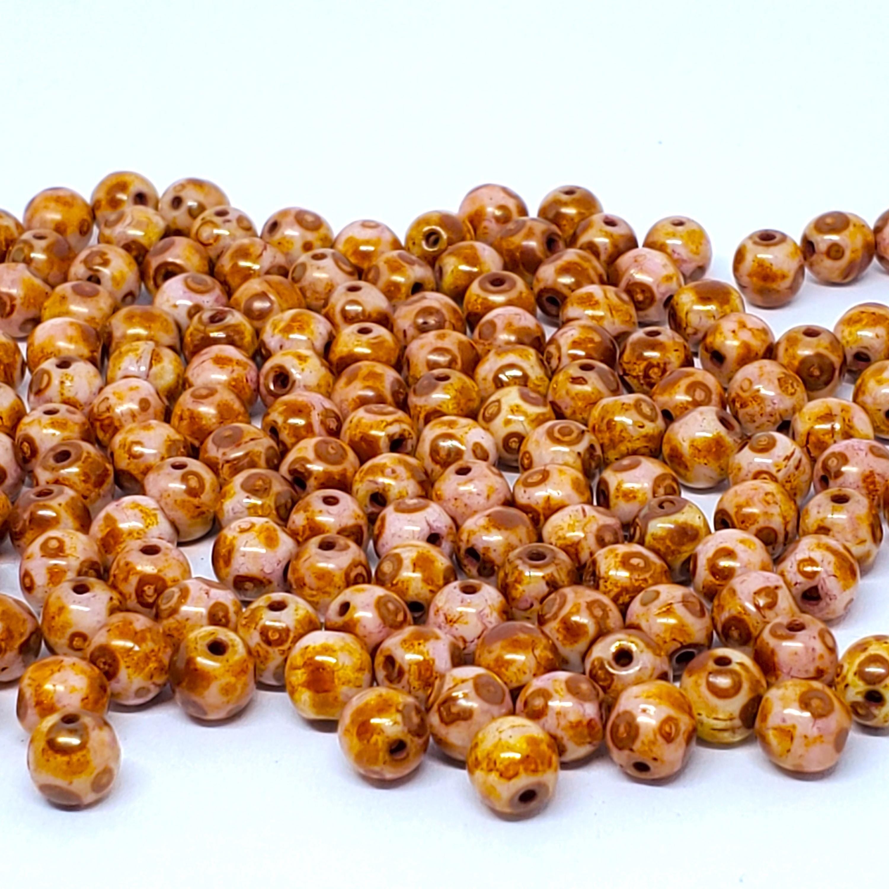 Pink & Picasso brown Czech Glass 5mm - 40pcs