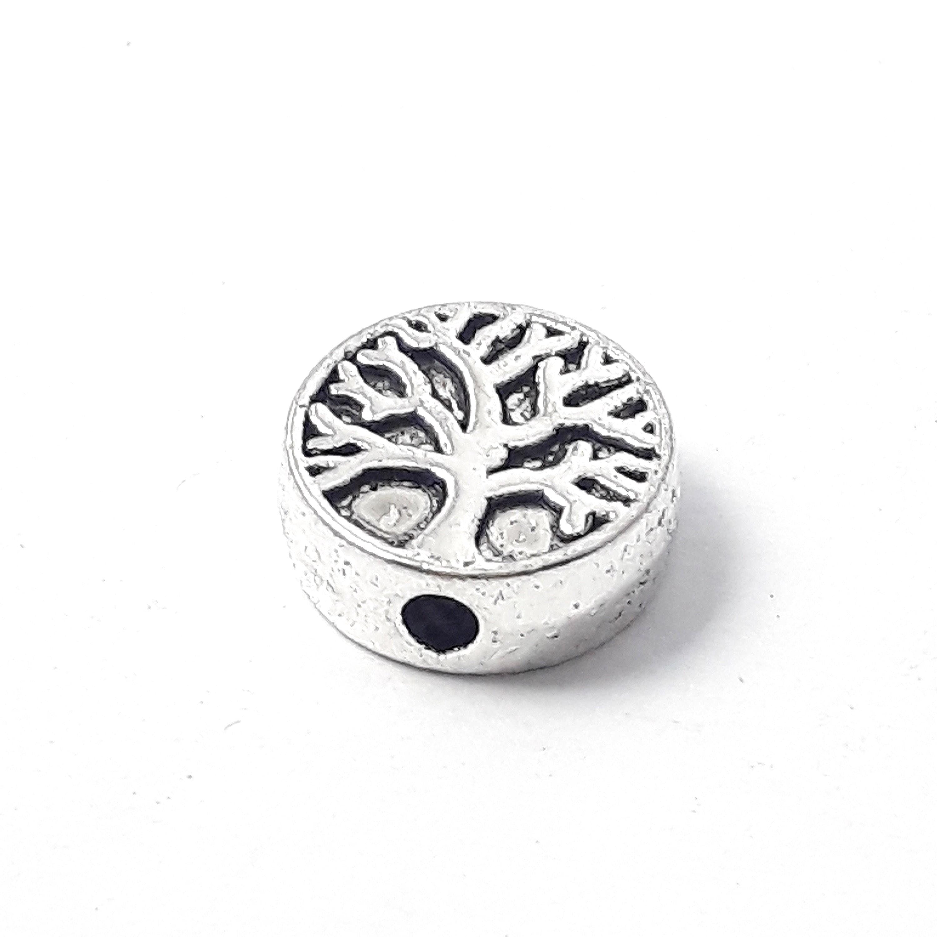 Tree Of Life Metal Round Flat Antique Silver 9mm - 10pcs