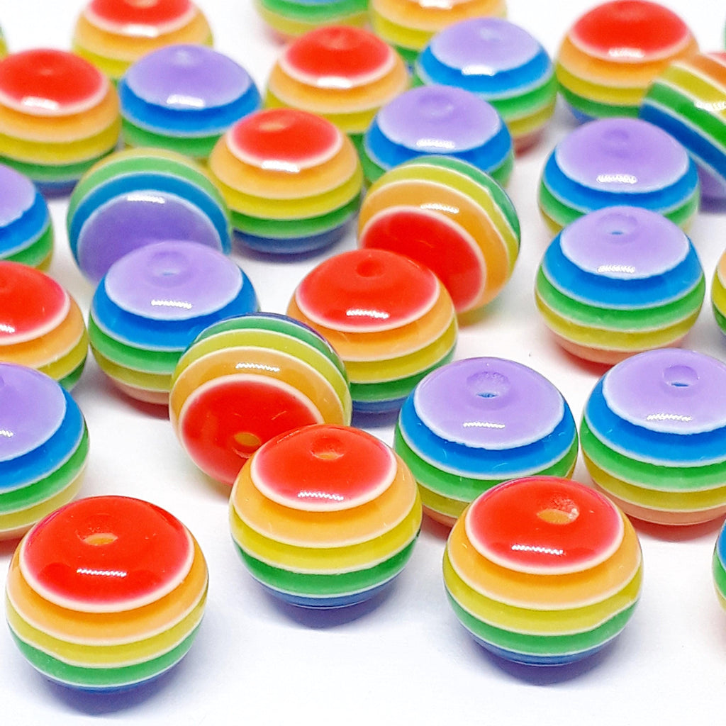 Rainbow Striped Acrylic Round 10mm - 20pcs