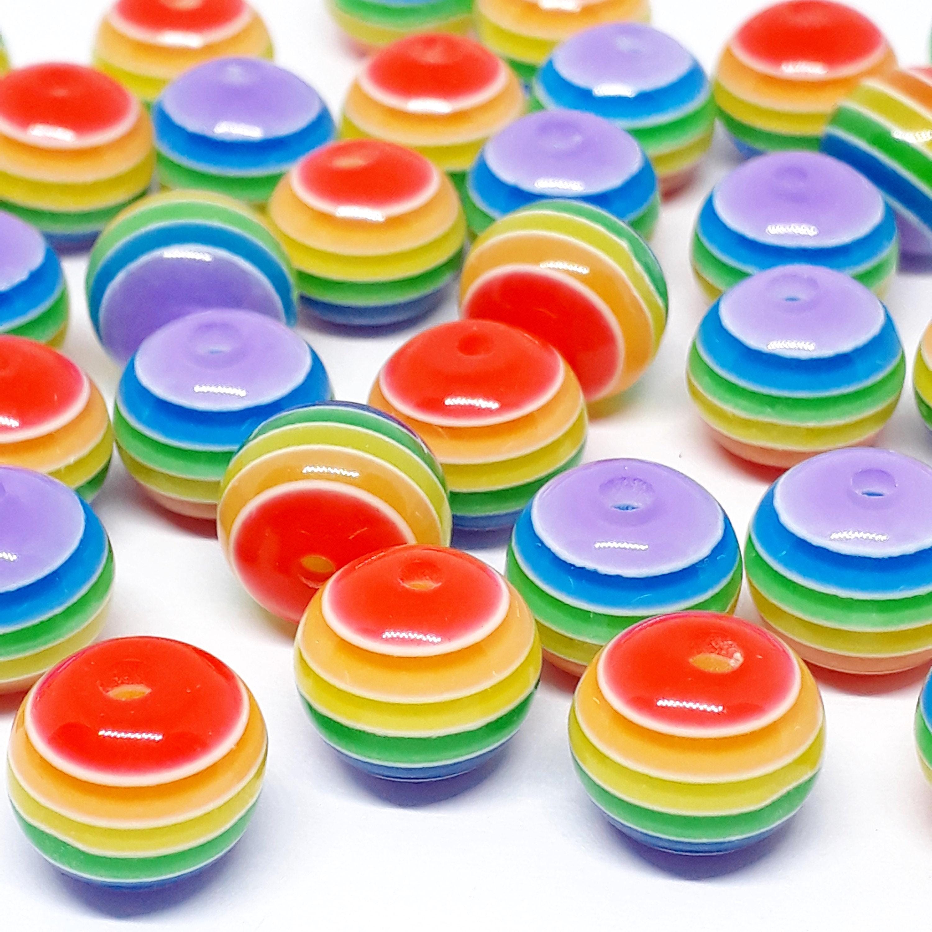 Rainbow Striped Acrylic Round 10mm - 20pcs
