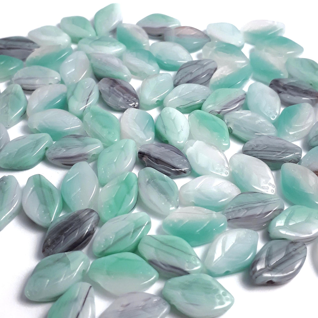 Aqua, Green & Purple Czech Glass Leaf 12x7mm - 20pcs