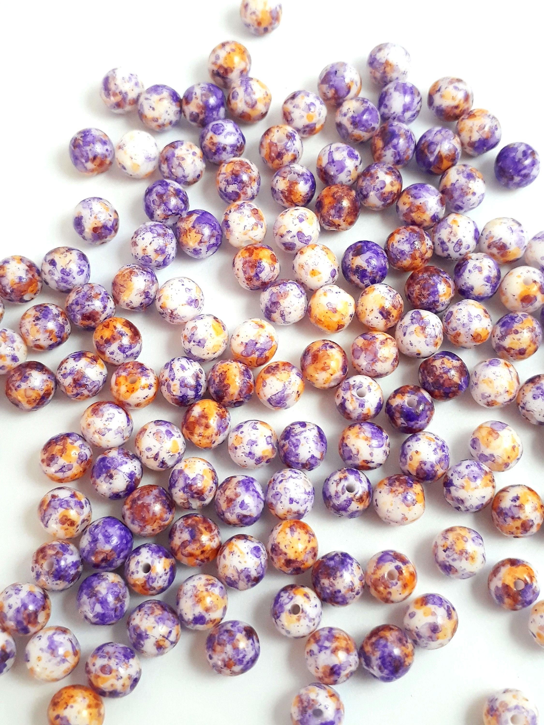 White, Purple & Orange Mottled Czech Glass 5mm - 30pcs