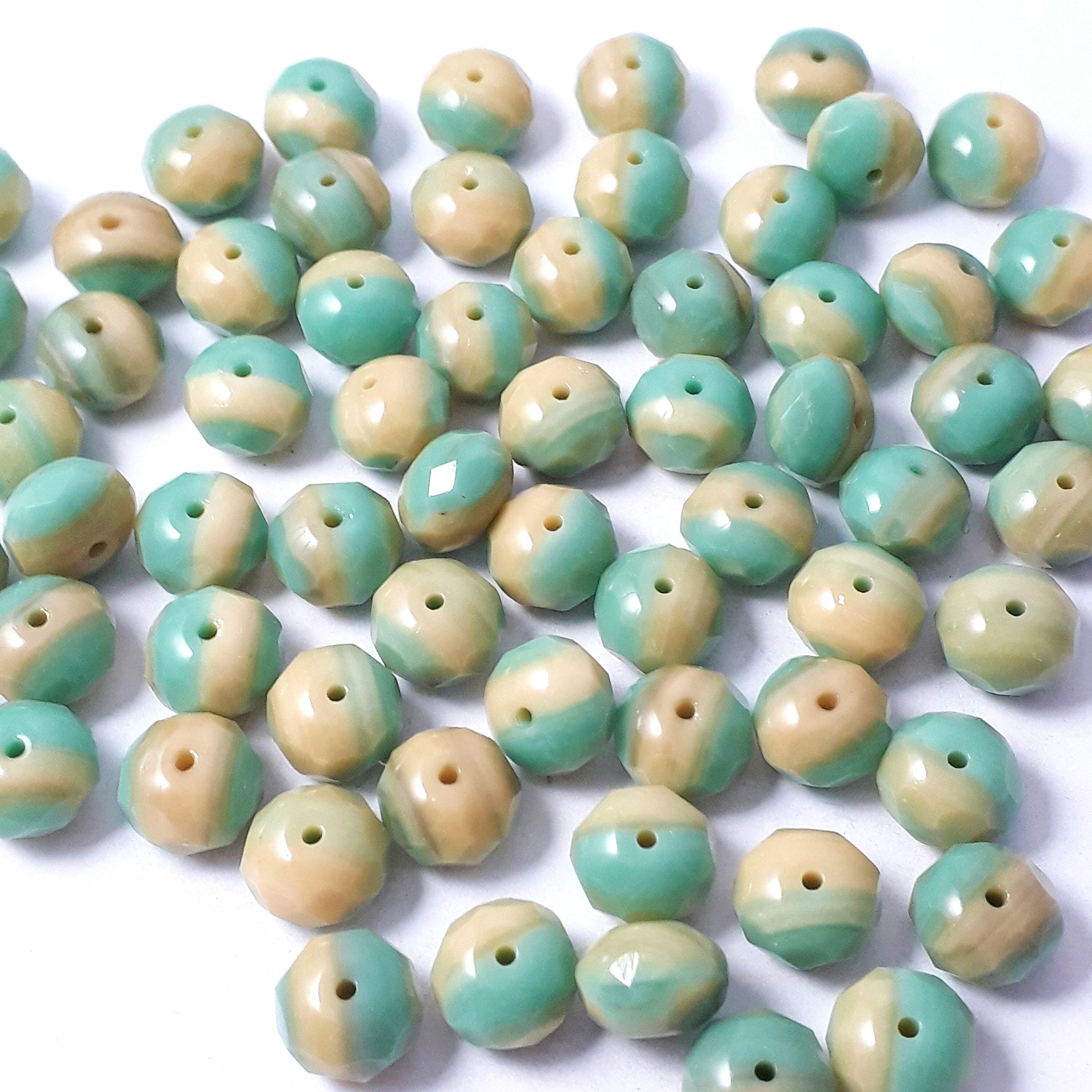 Turquoise & Cream Czech Glass Rondelle 9x6mm - 10pcs