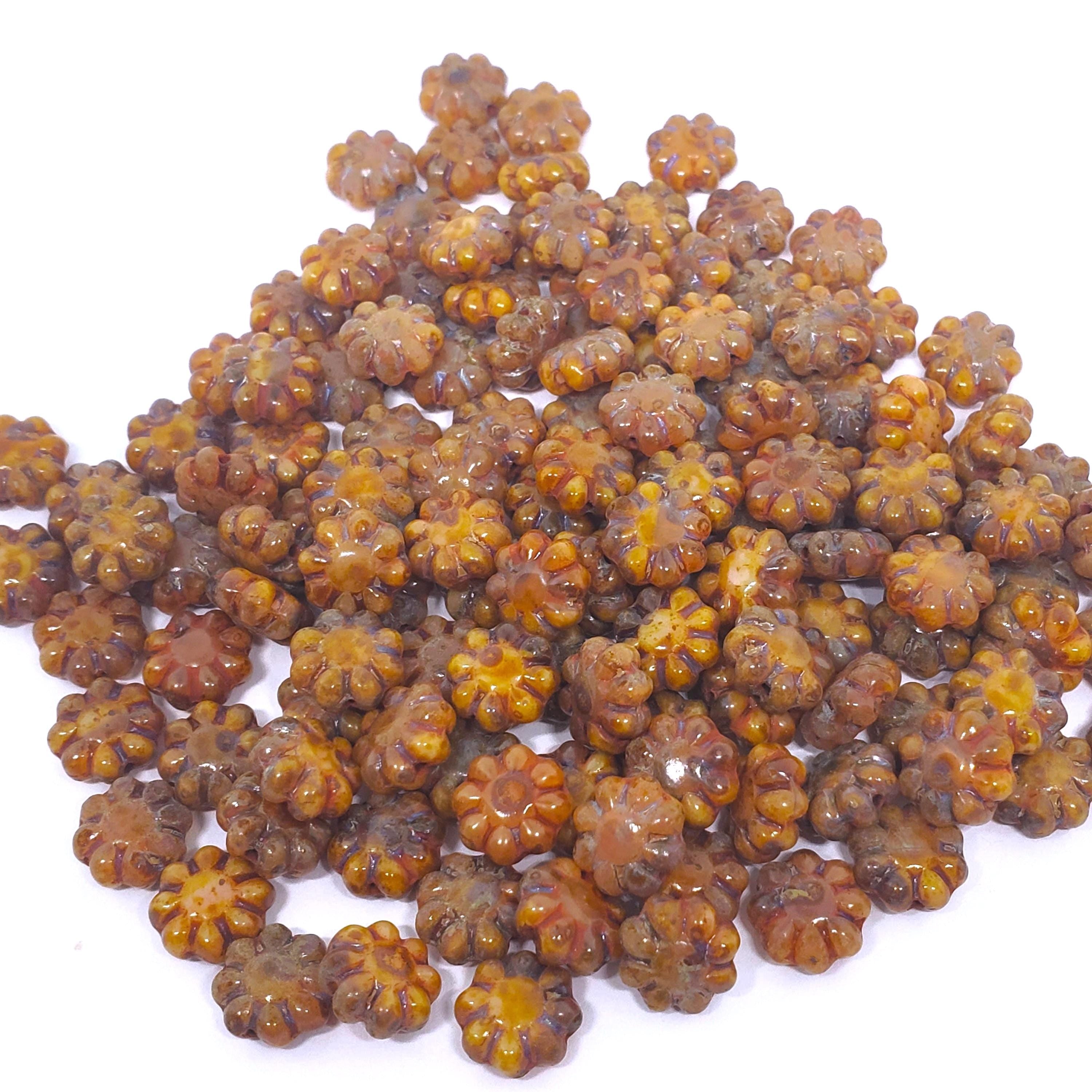 Brown Picasso Czech Glass Hawaiian Flower 9mm - 10pcs