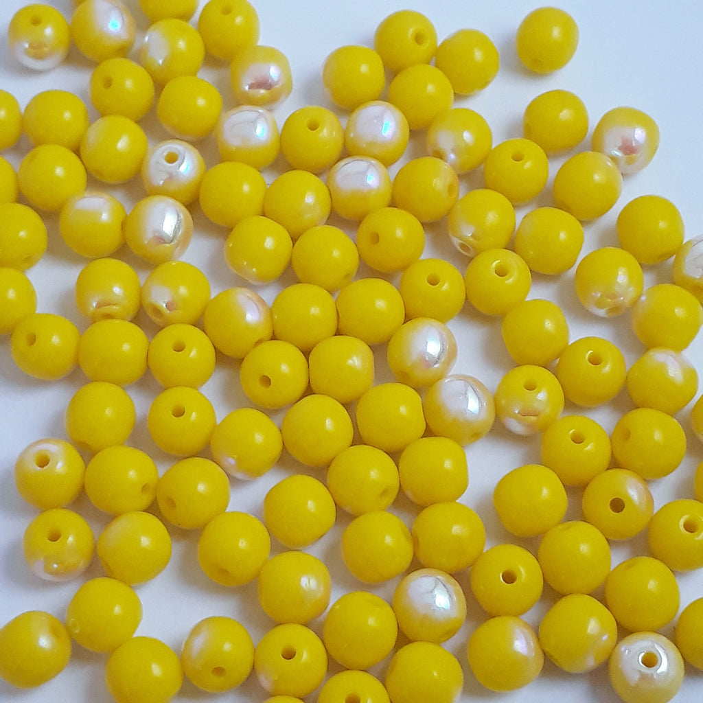 Yellow & Metallic White Czech Glass Round 4mm - 60pcs