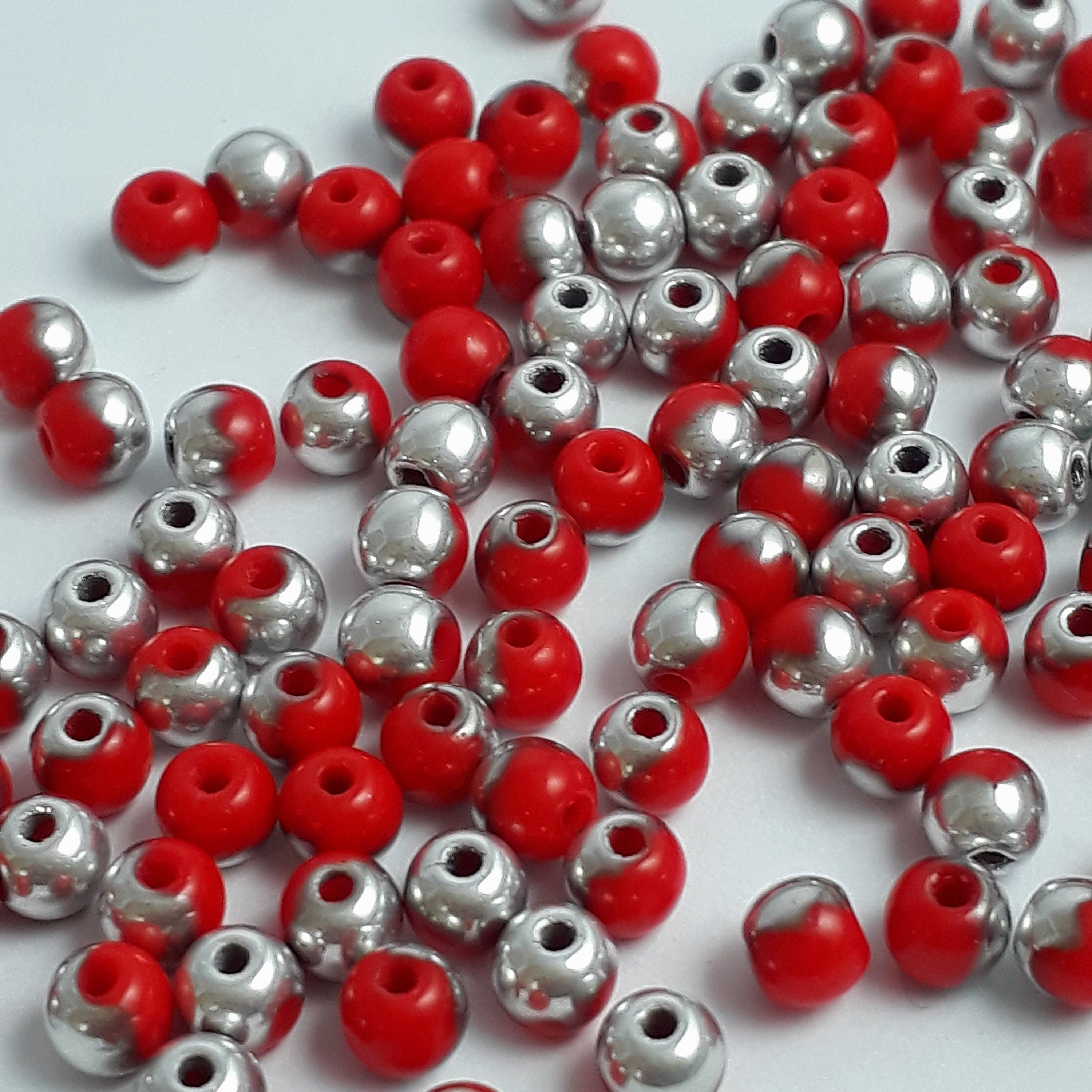 Opaque Red & Silver Czech Glass Round 3mm - 120pcs