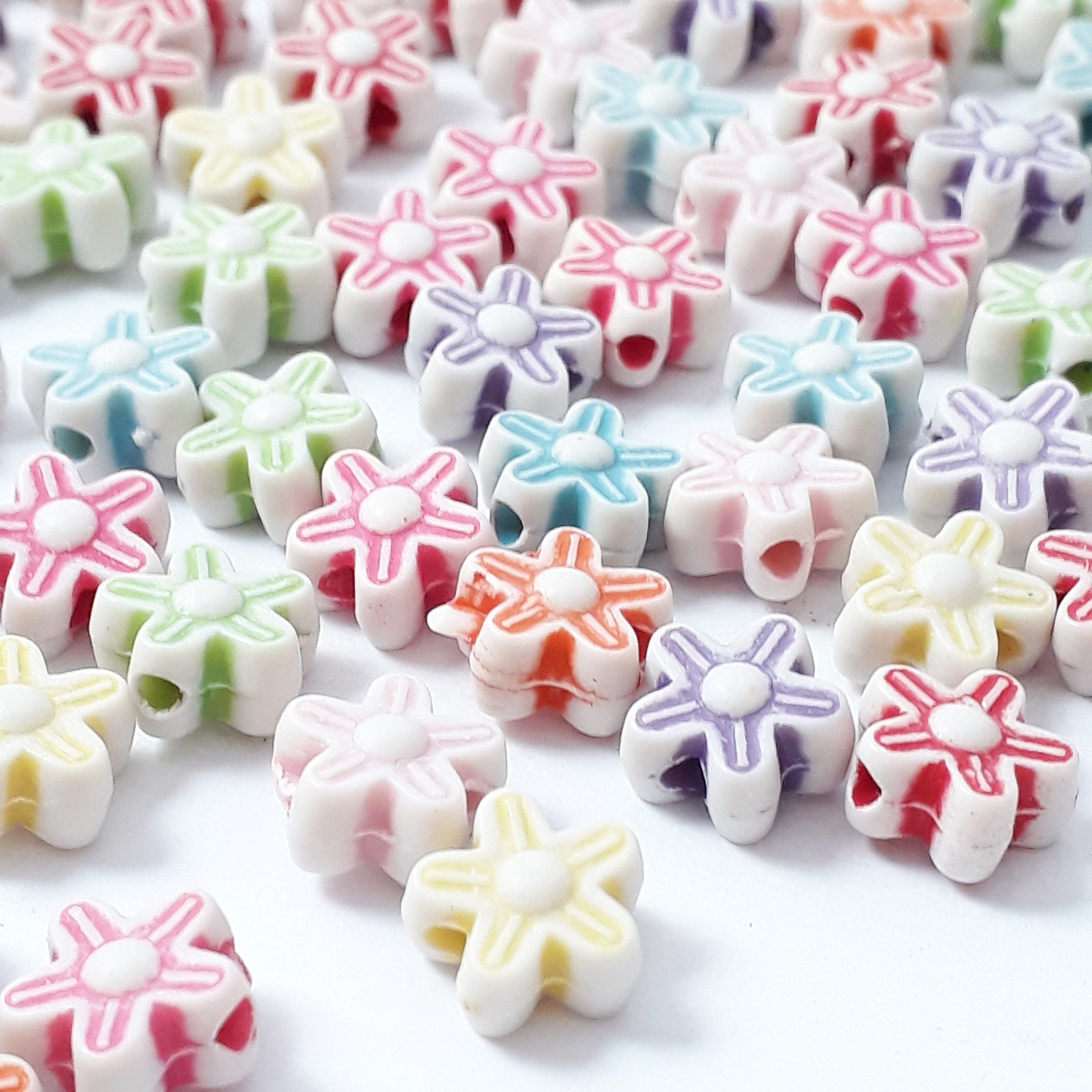 200pcs Flower Acrylic Mixed Colour 9mm - 200pcs