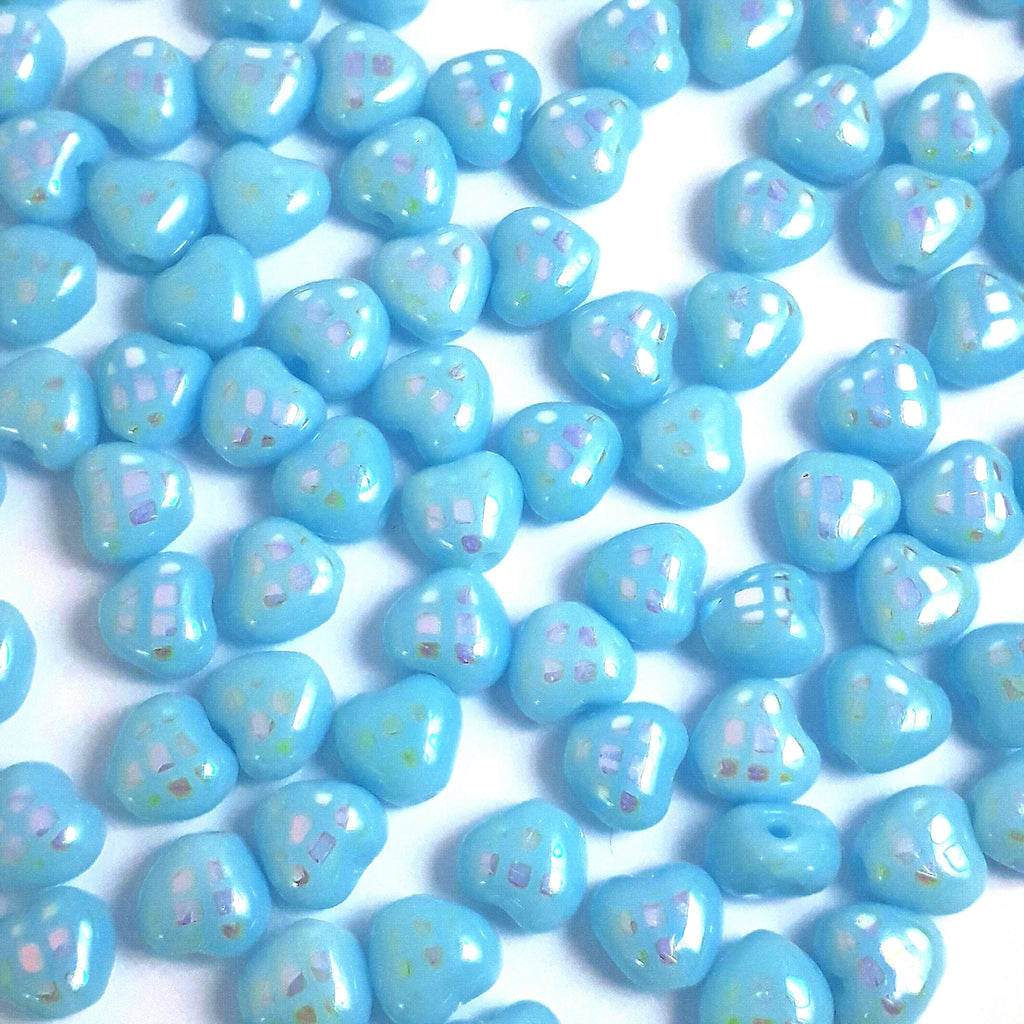 Blue & Checked Shimmer Heart Czech Glass 6mm - 20pcs