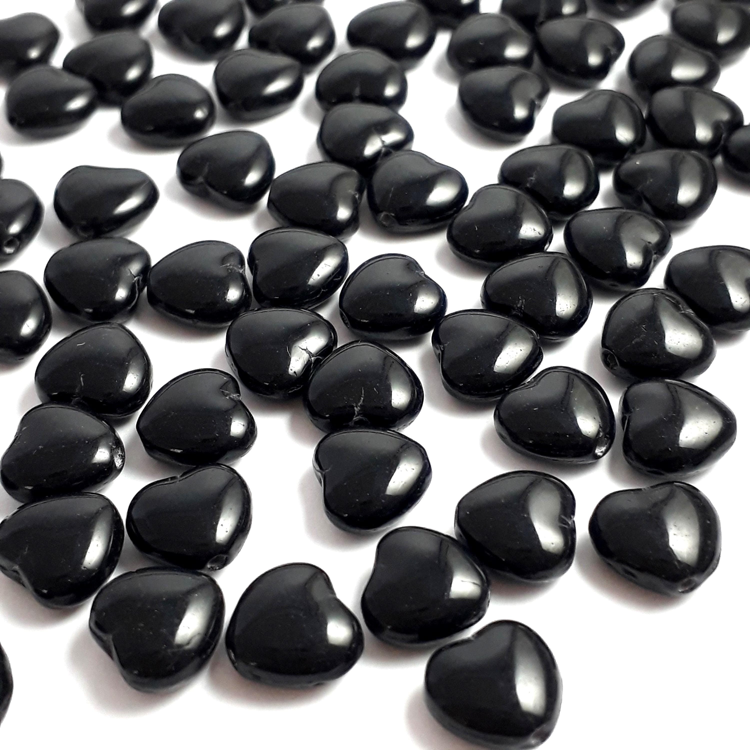 Opaque Black Czech Glass Heart 8mm - 30pcs