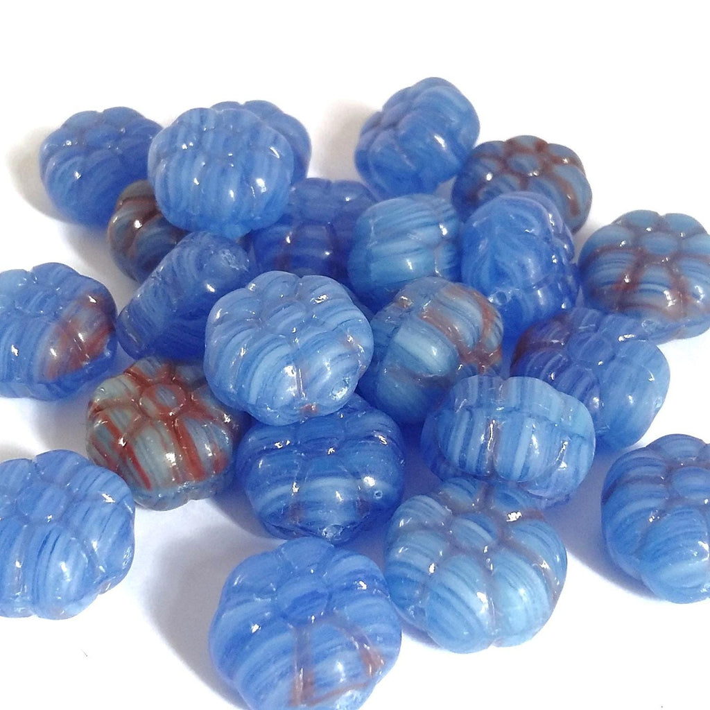 Blue & Red Hawaiian Flower Czech Glass 12mm - 10pcs