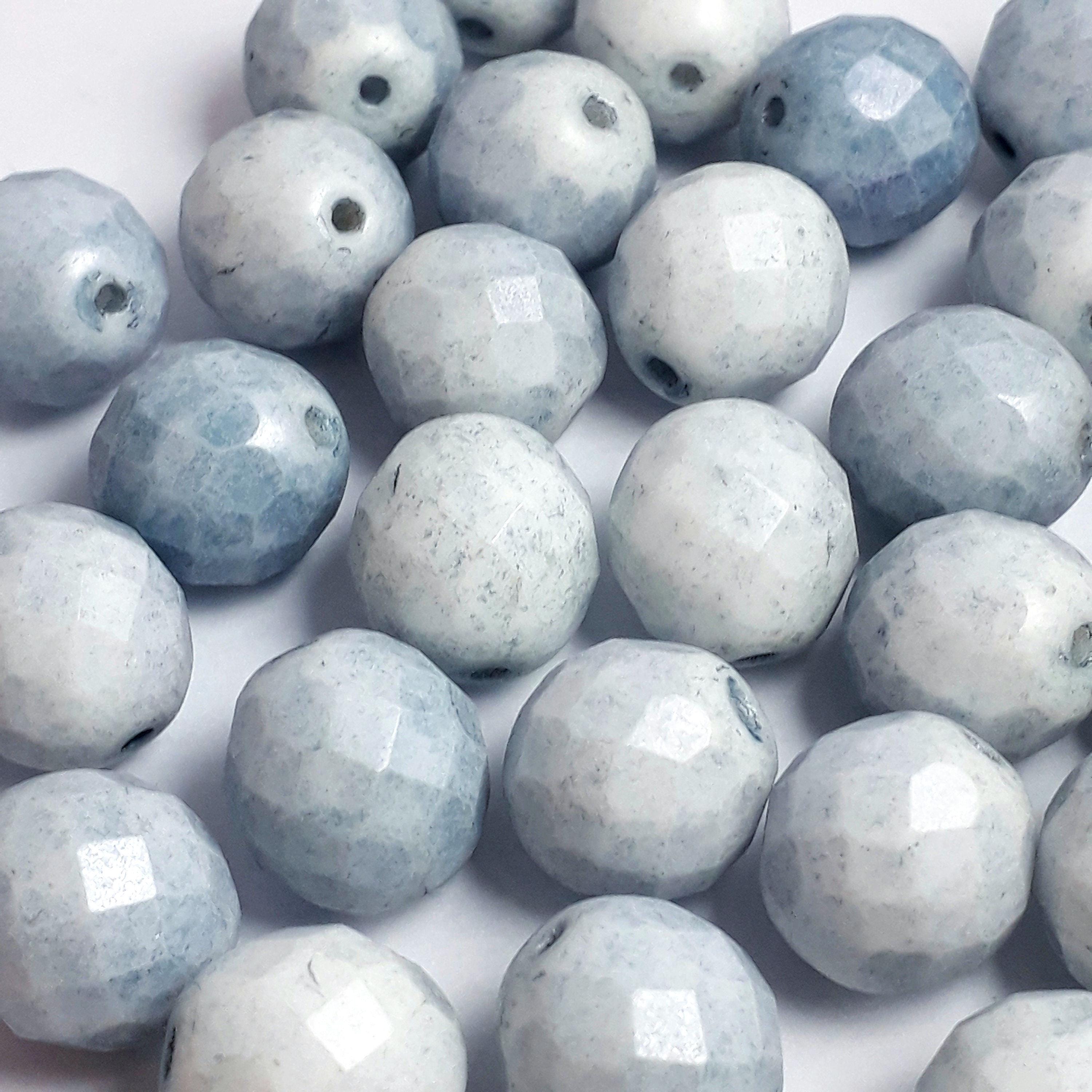 Mottled Blue Faceted Czech Glass 12mm - 6pcs