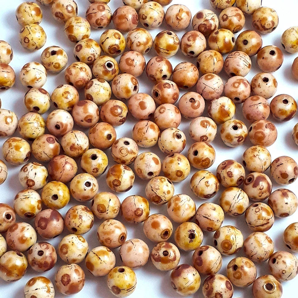 Brown, Pink & Green Picasso Round Druk Czech Glass 6mm - 30pcs