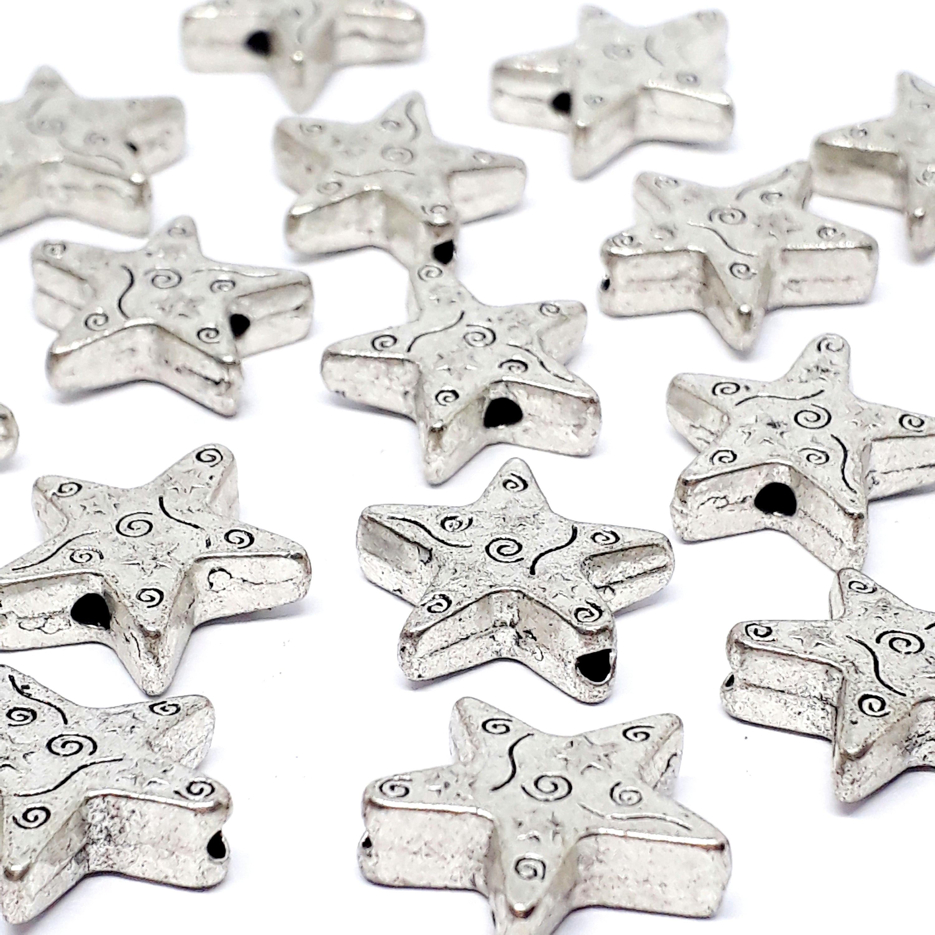 Chunky Star Antique Silver 14mm - 10pcs