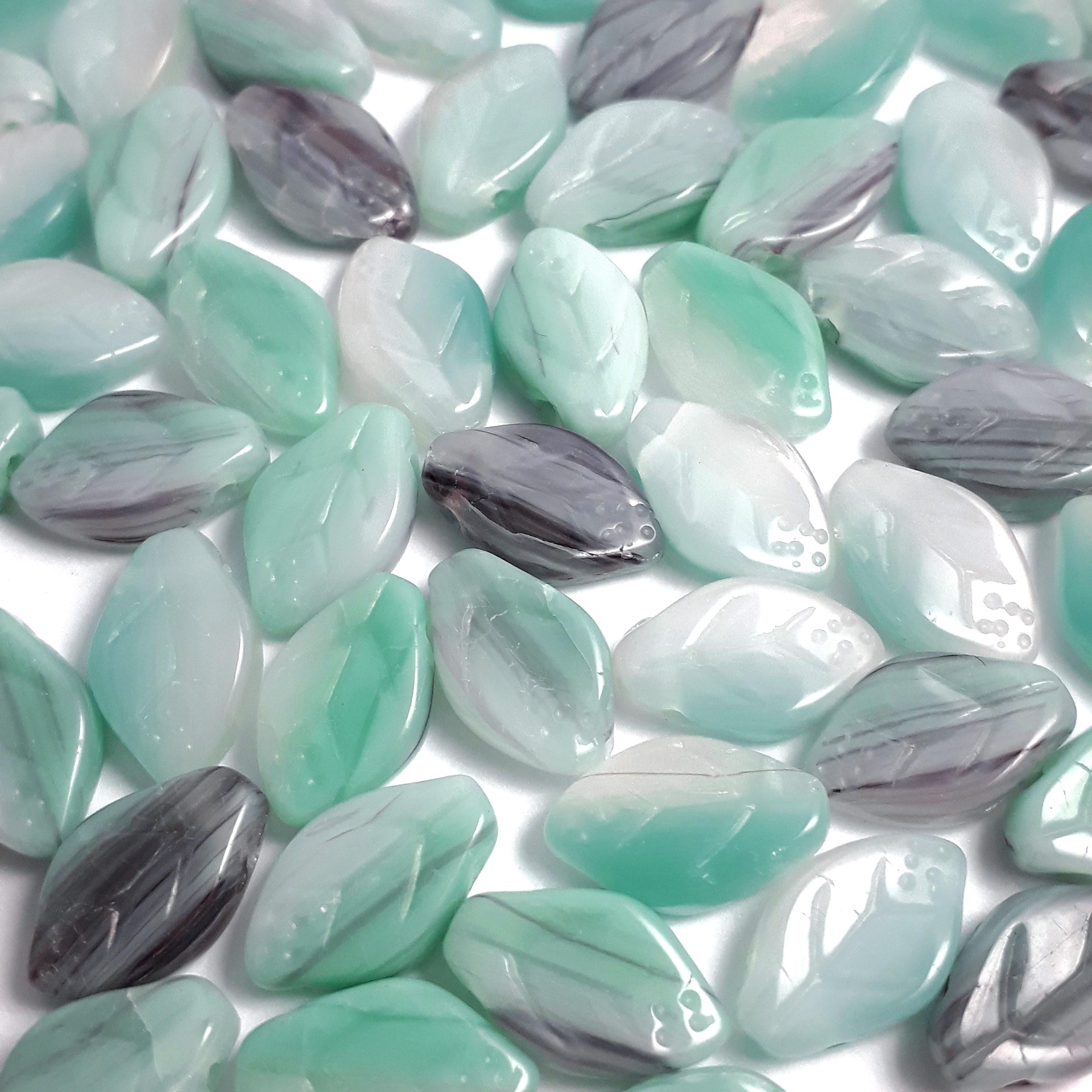 Aqua, Green & Purple Czech Glass Leaf 12x7mm - 20pcs