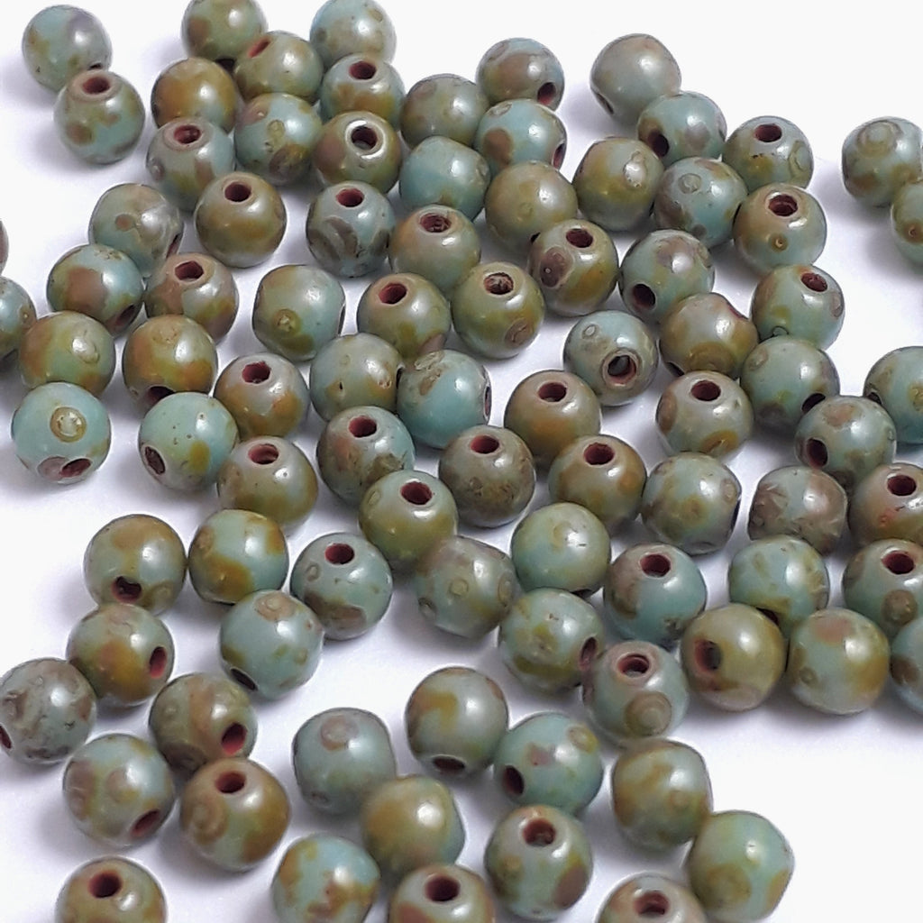 Green Picasso Czech Glass Round 3mm - 120pcs