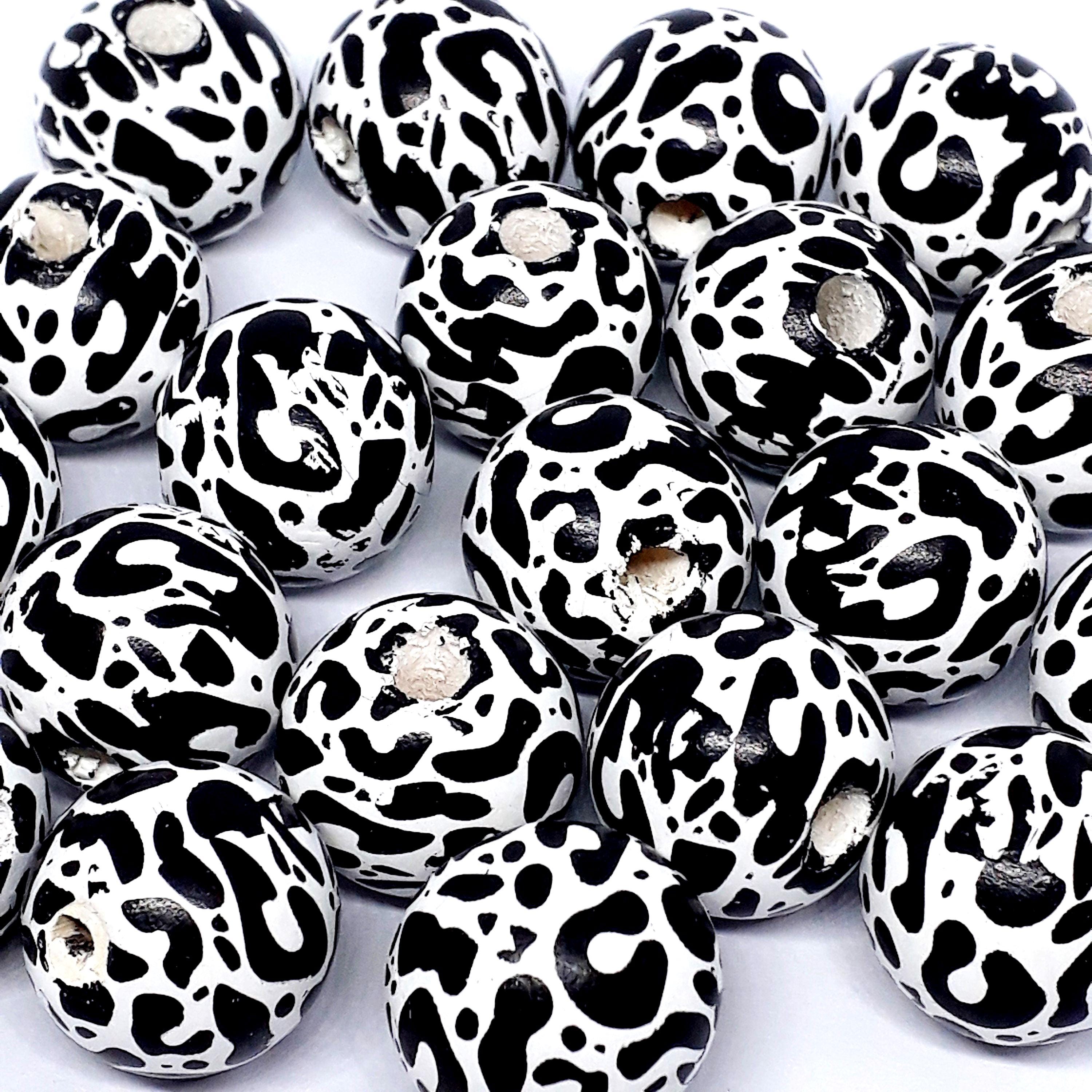 White & Black Leopard Print Wood 16x15mm - 5pcs