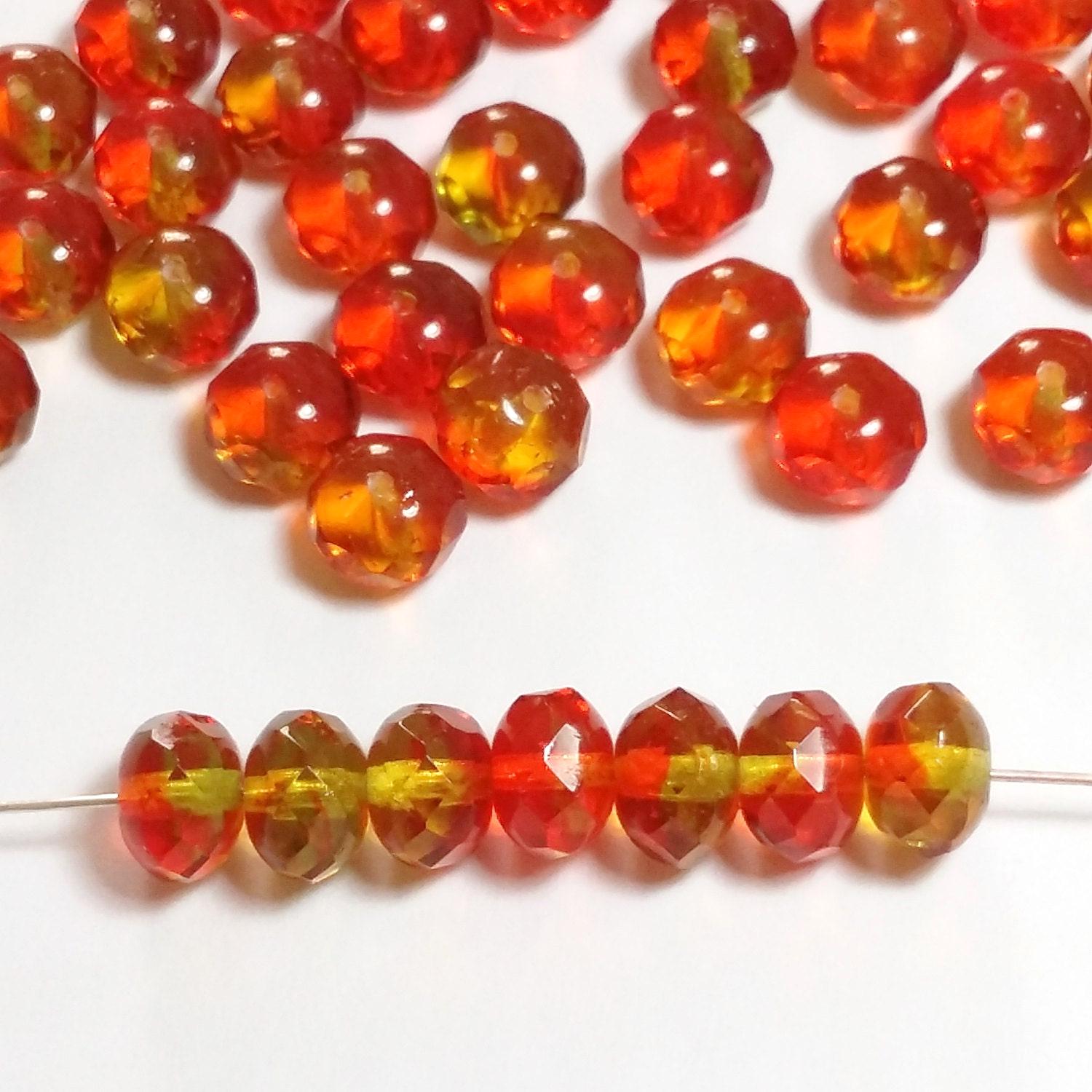 Orange & Yellow Czech Glass Rondelle 9x6mm - 10pcs