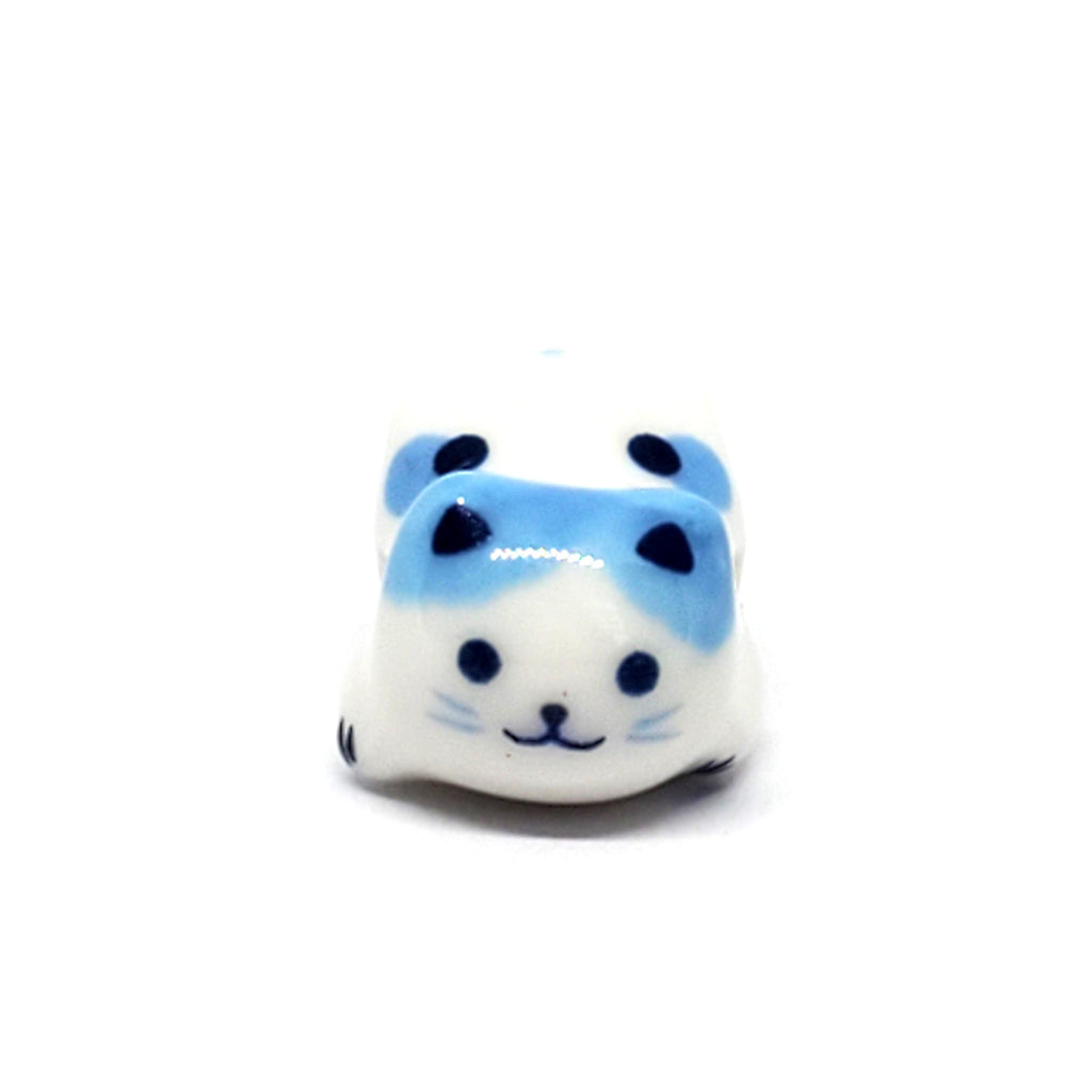Chinese Cat Ceramic White & Blue 16x13mm - 1pc