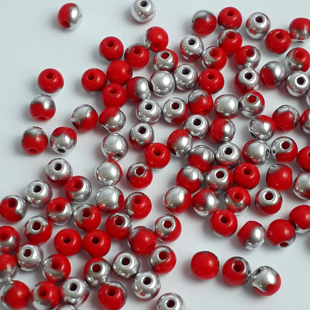 Opaque Red & Silver Czech Glass Round 3mm - 120pcs