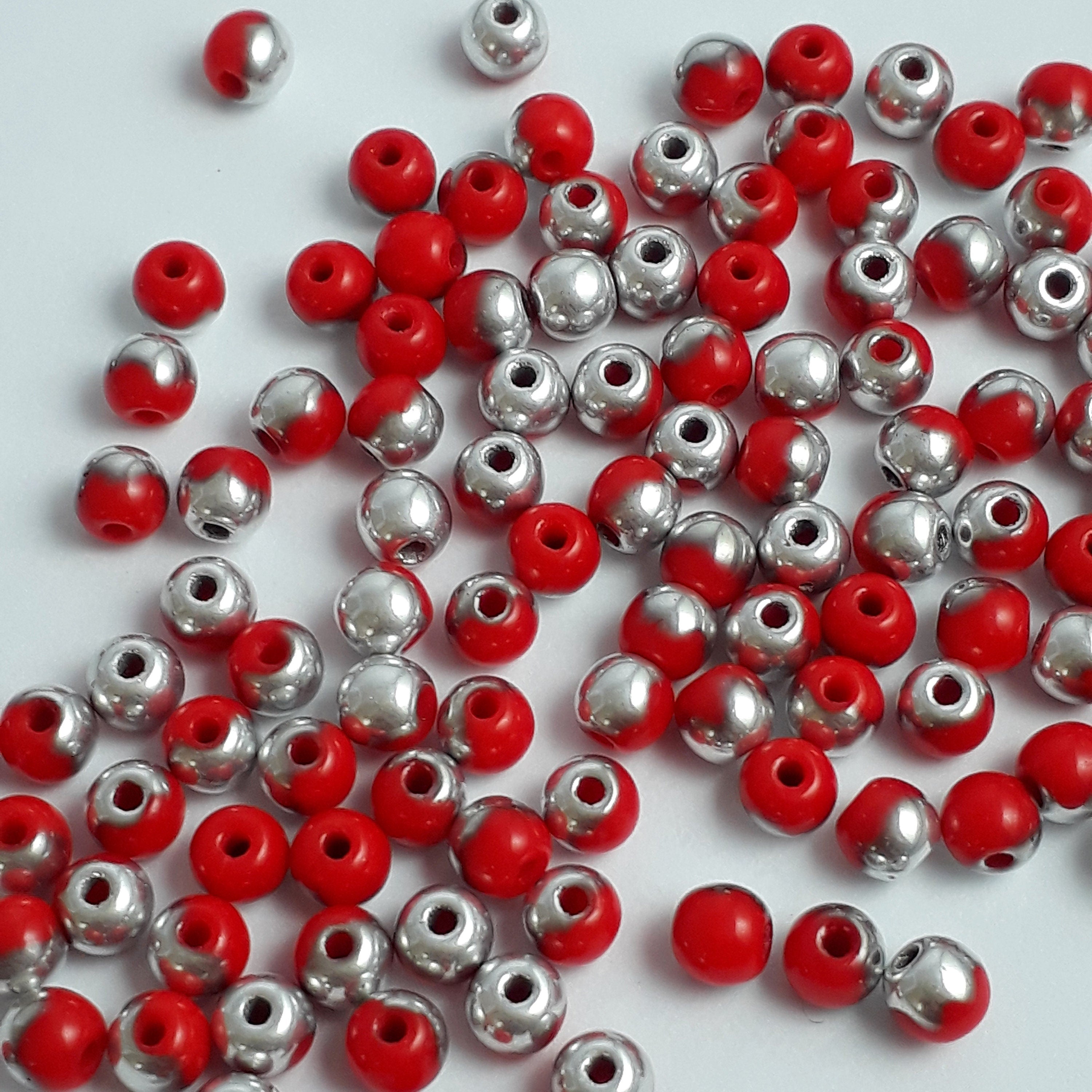 Opaque Red & Silver Czech Glass Round 3mm - 120pcs