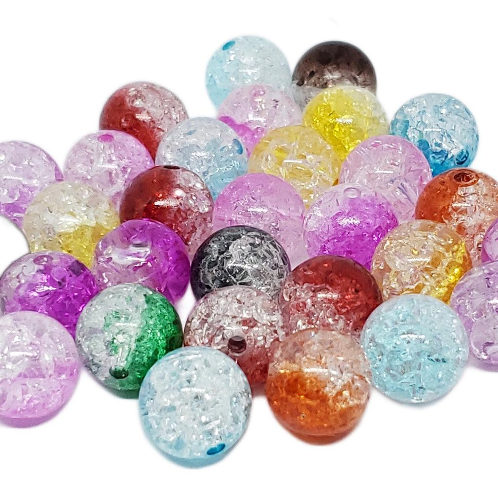 Acrylic Crackle Round Mixed Colour 12mm - 28pcs