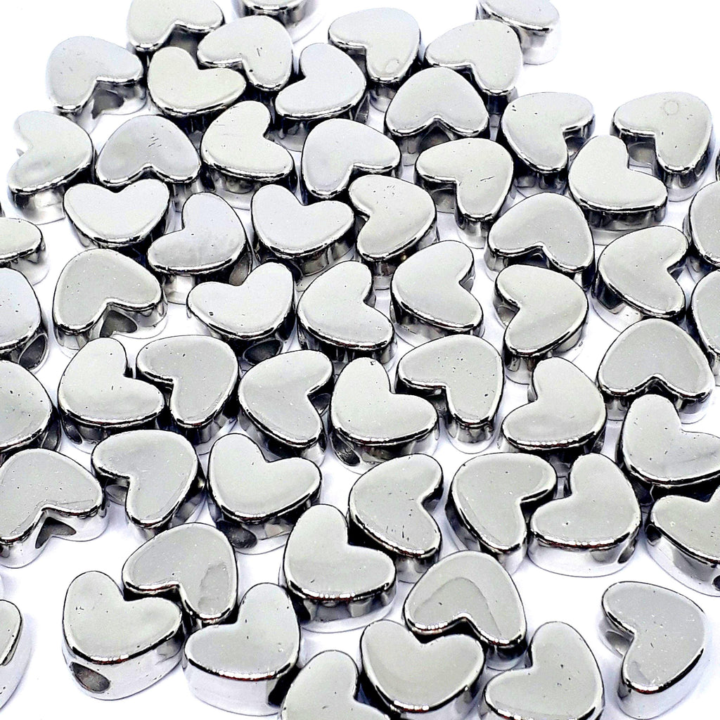 Acrylic Heart Silver Tone Plated 11x8mm - 50pcs