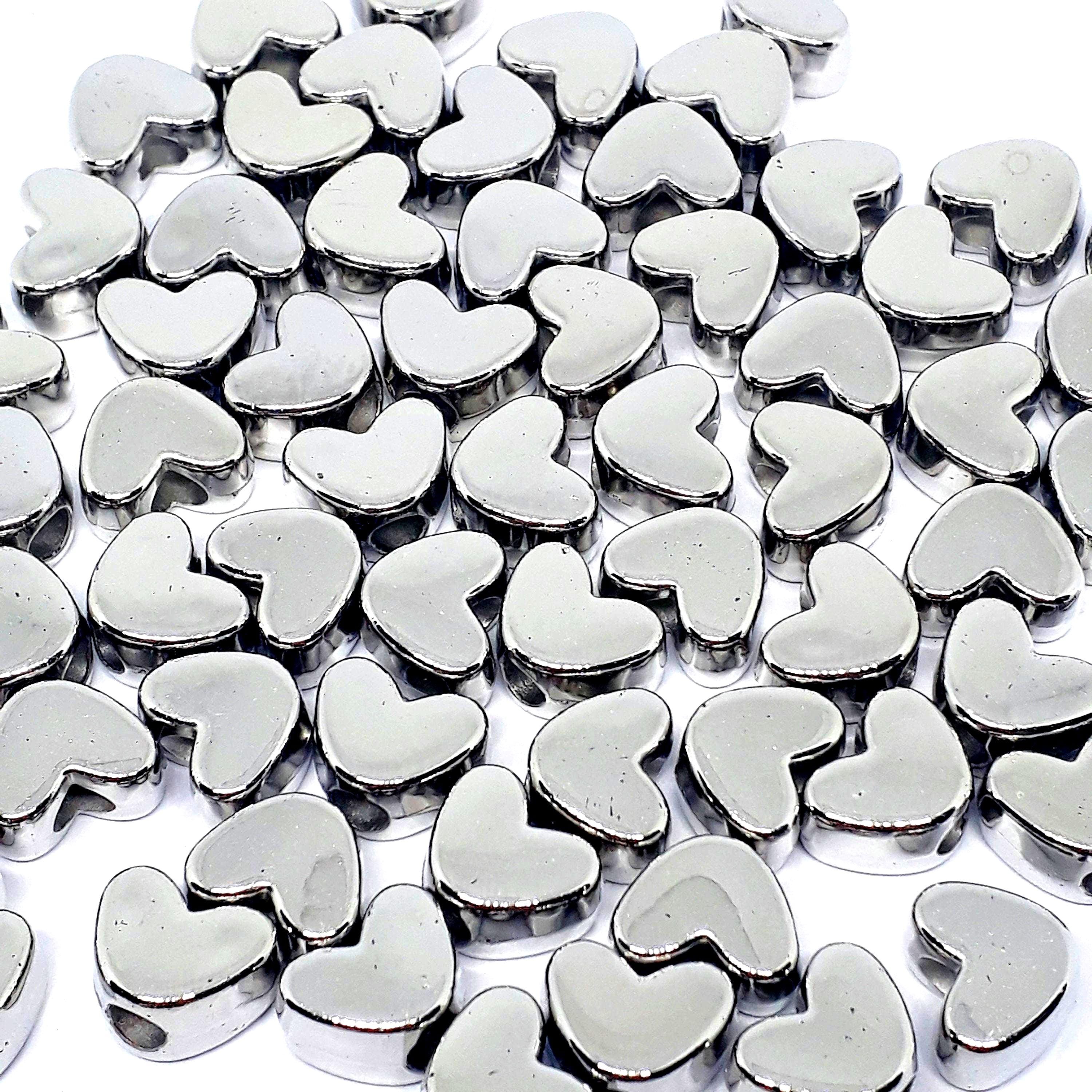 Acrylic Heart Silver Tone Plated 11x8mm - 50pcs