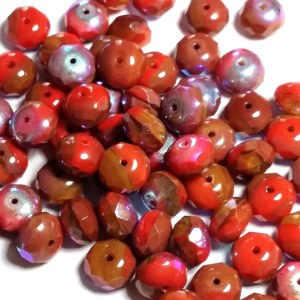 Red Two Tone Metallic Czech Glass Rondelle 11x7mm - 6pcs