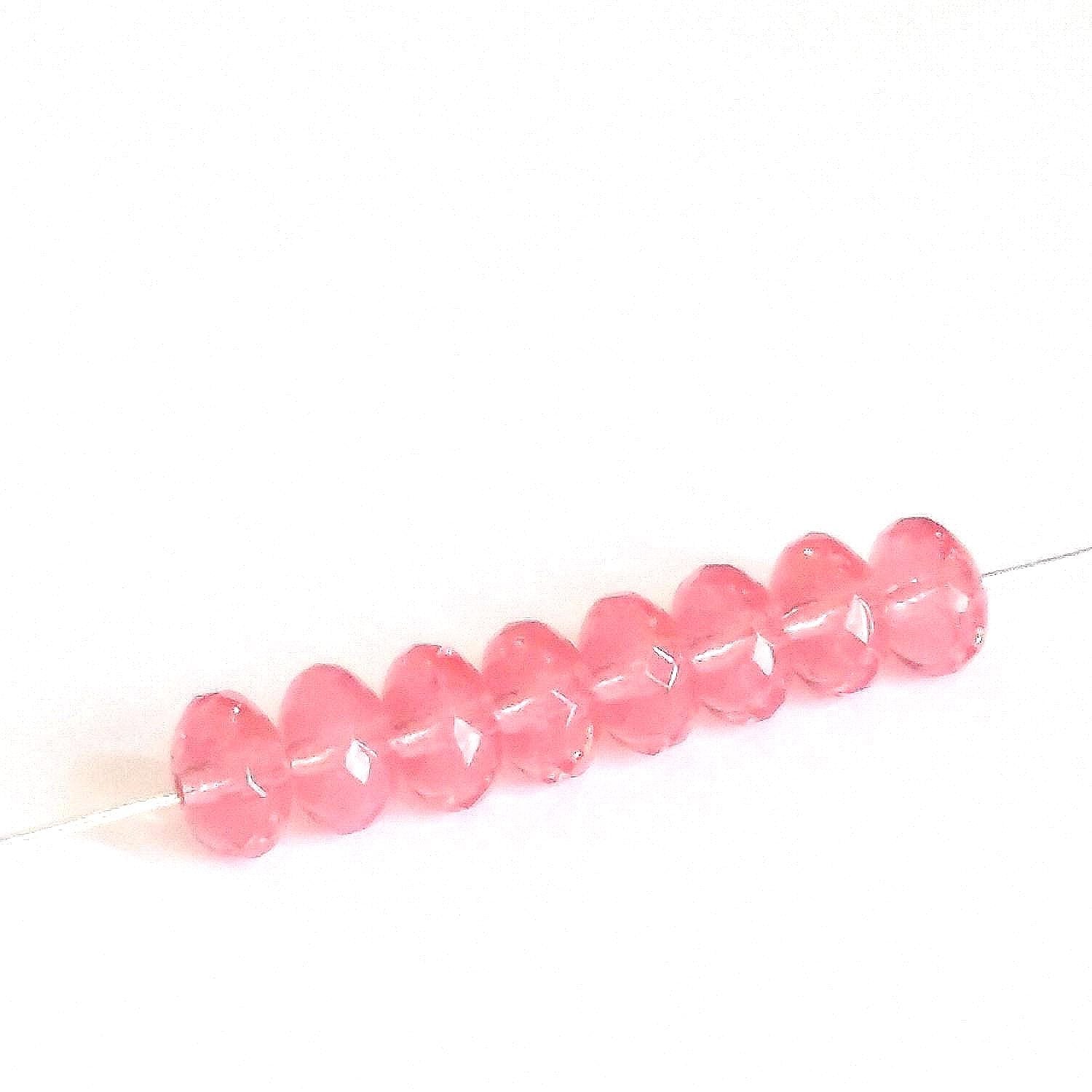 Rose Pink Czech Glass Rondelle 7x4mm - 10pcs