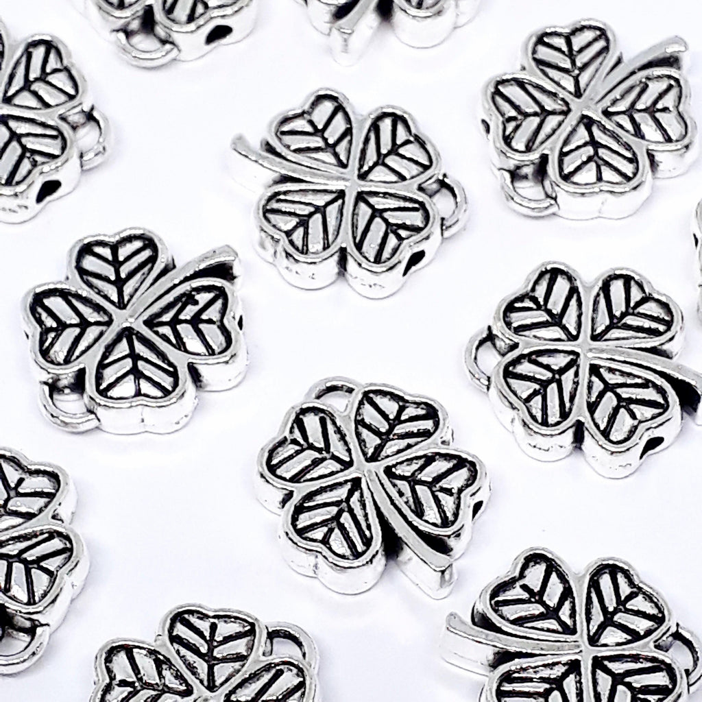 Four Leaf Clover Charm Antique Silver 12x11mm - 10pcs
